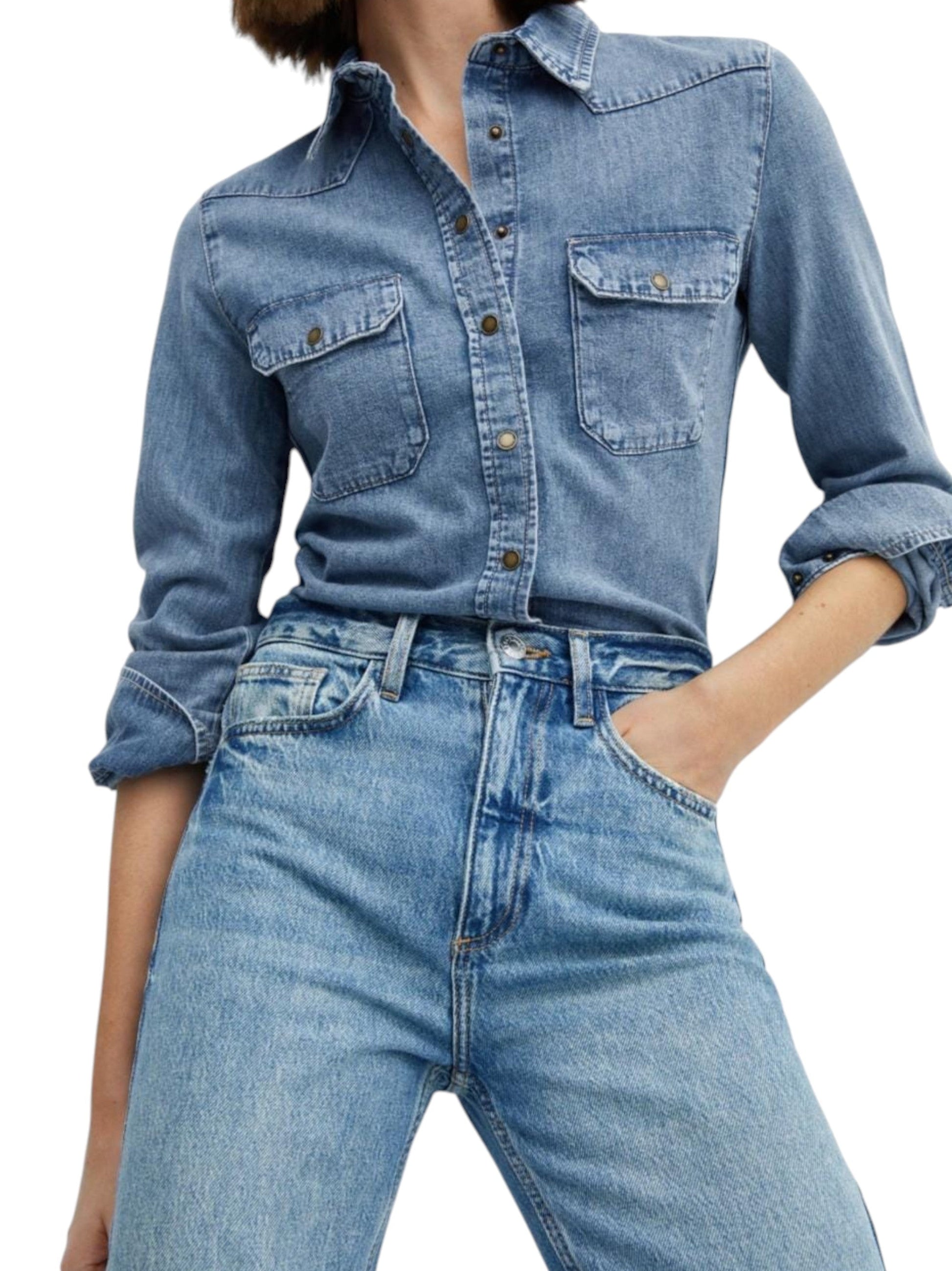 Women's Plain Jeans Chemise,Blue