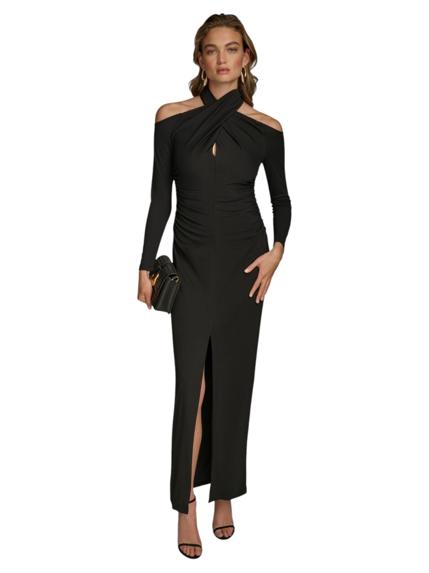 Women's Cold Shoulders Plain Dress,Black