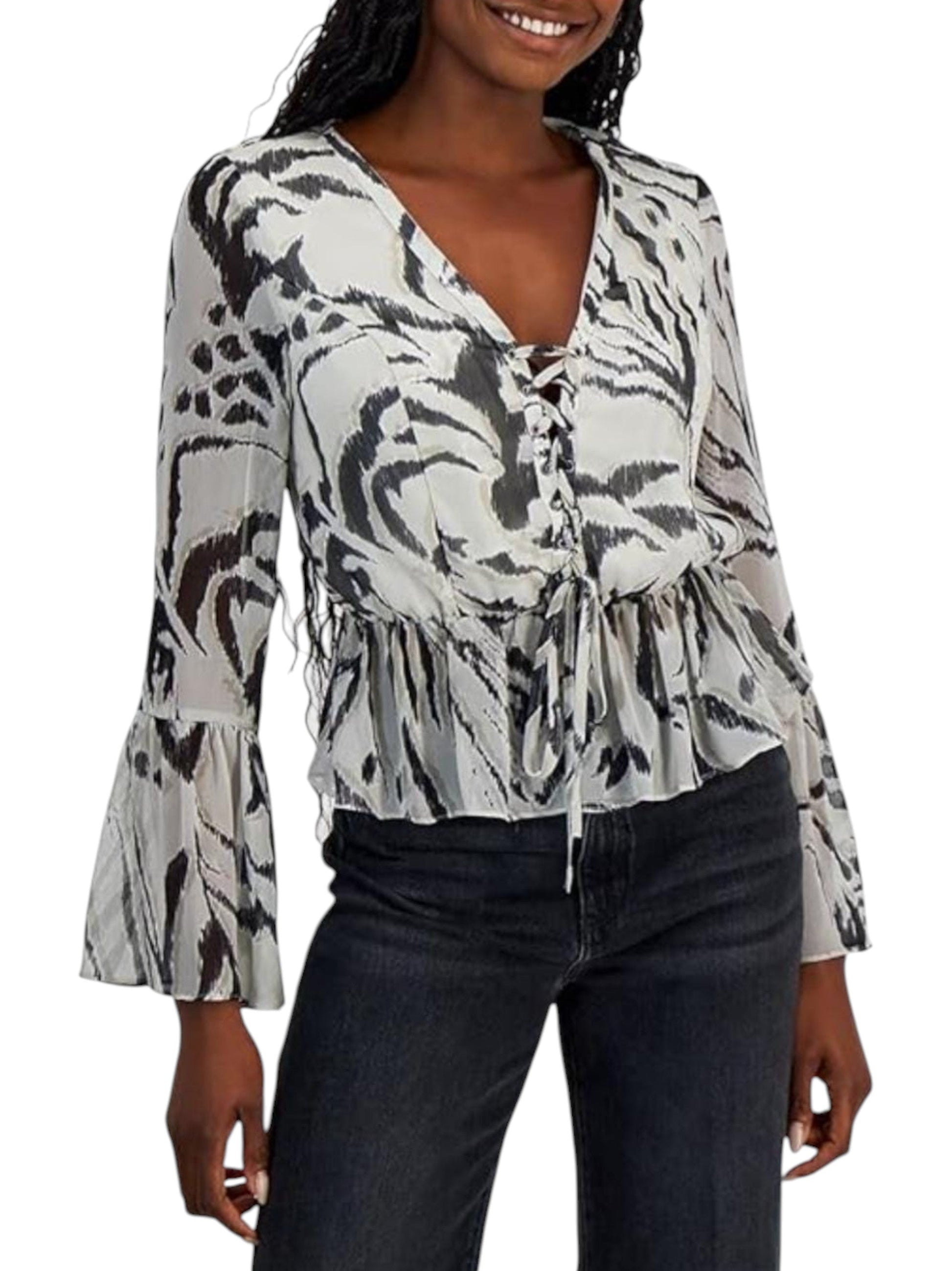 Women's Printed Sheer Top,Grey