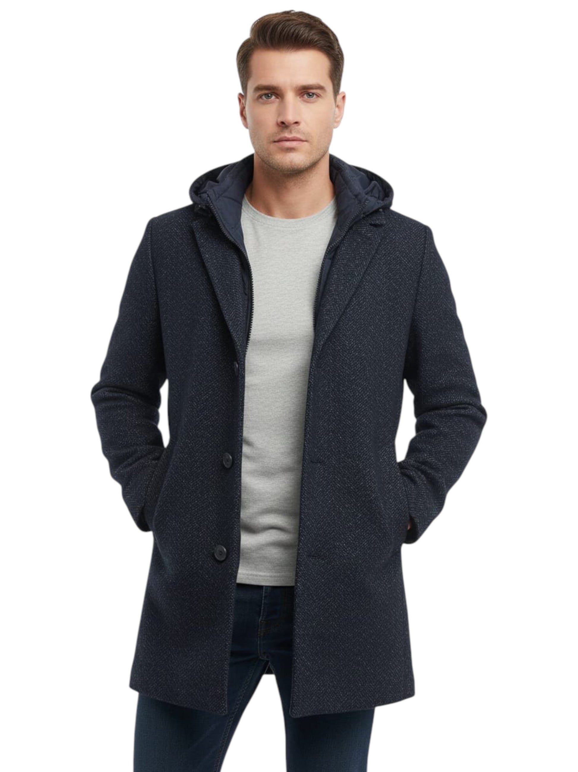 Men's Textured Classic Coat,Navy