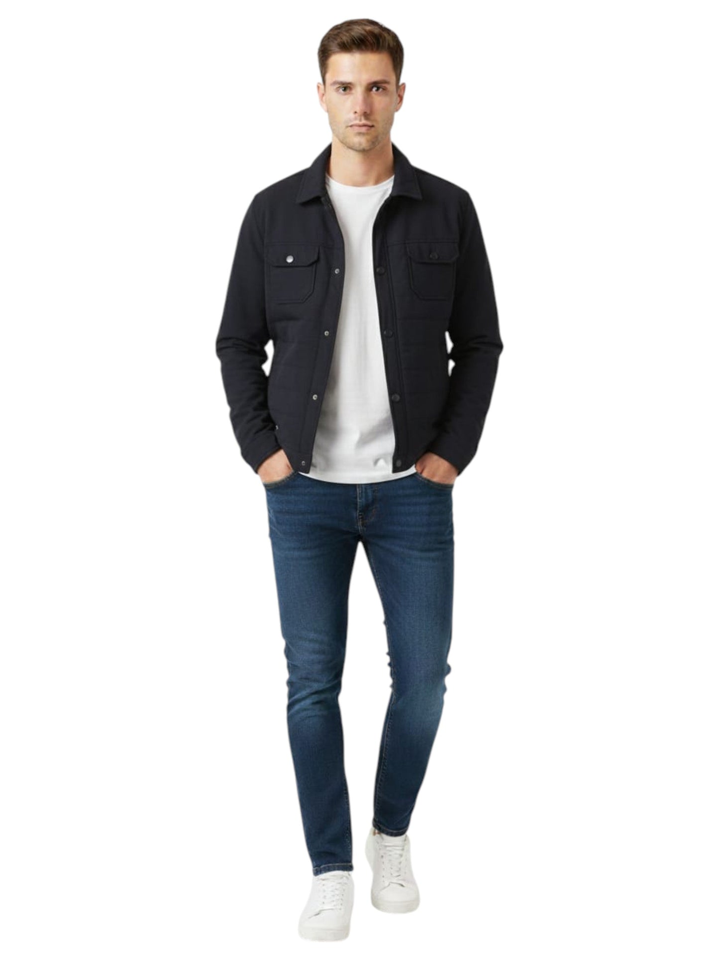 Men's Back Knitted Quilted Jacket,Navy