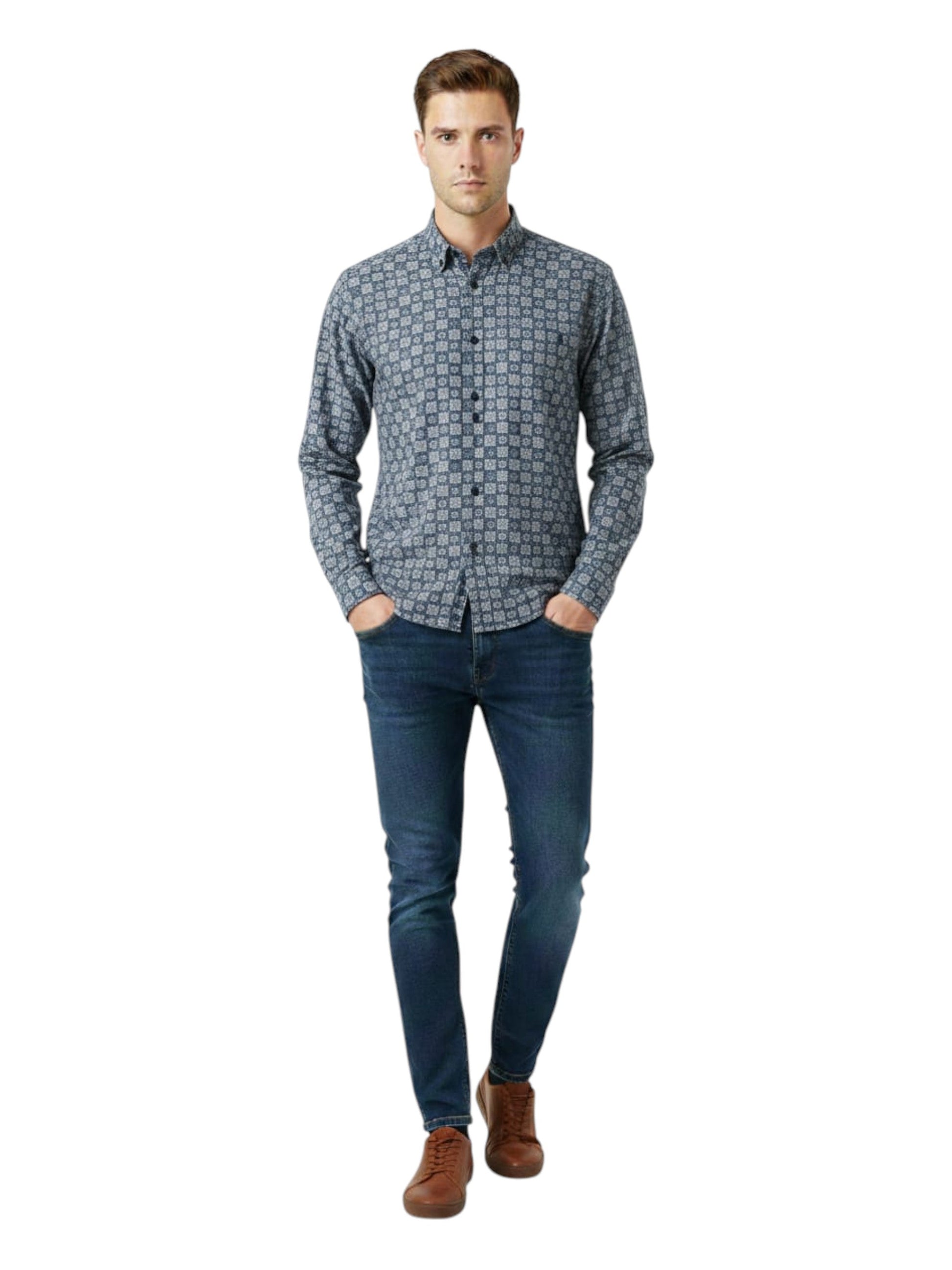 Men's Graphic Dress Shirt,Blue