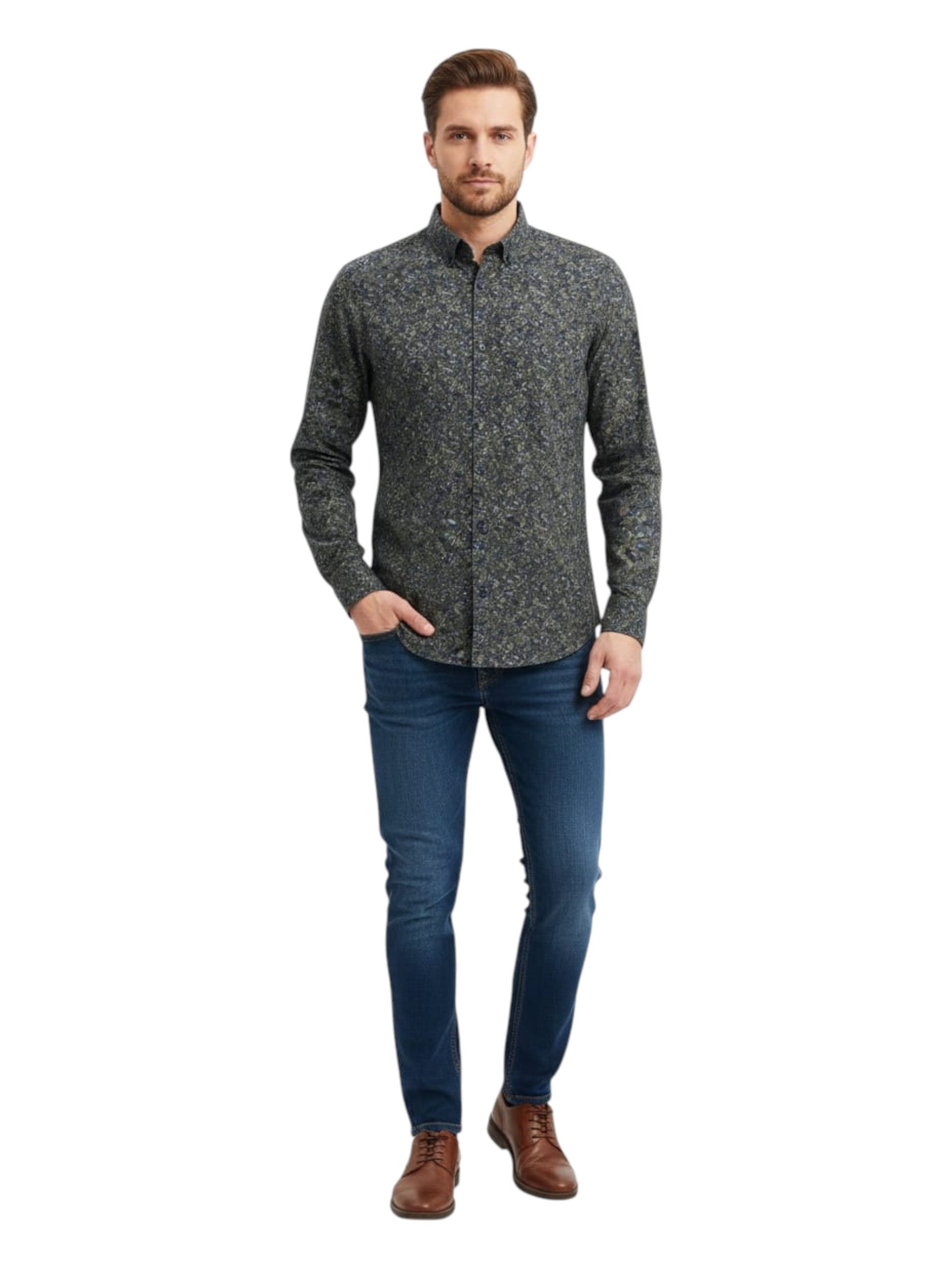 Men's Graphic Dress Shirt,Olive