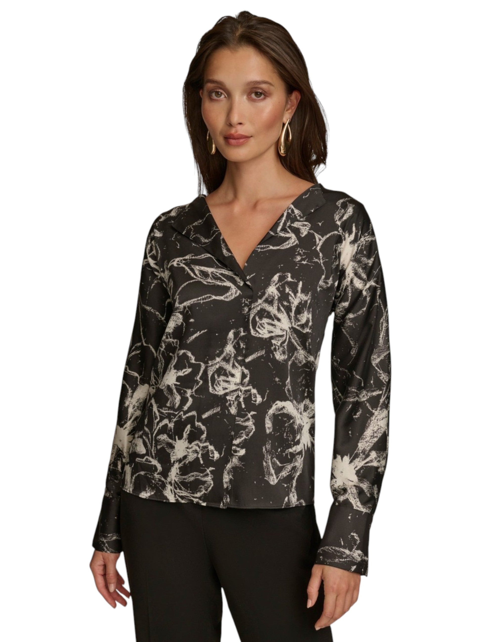 Women's Printed Top,Black/White
