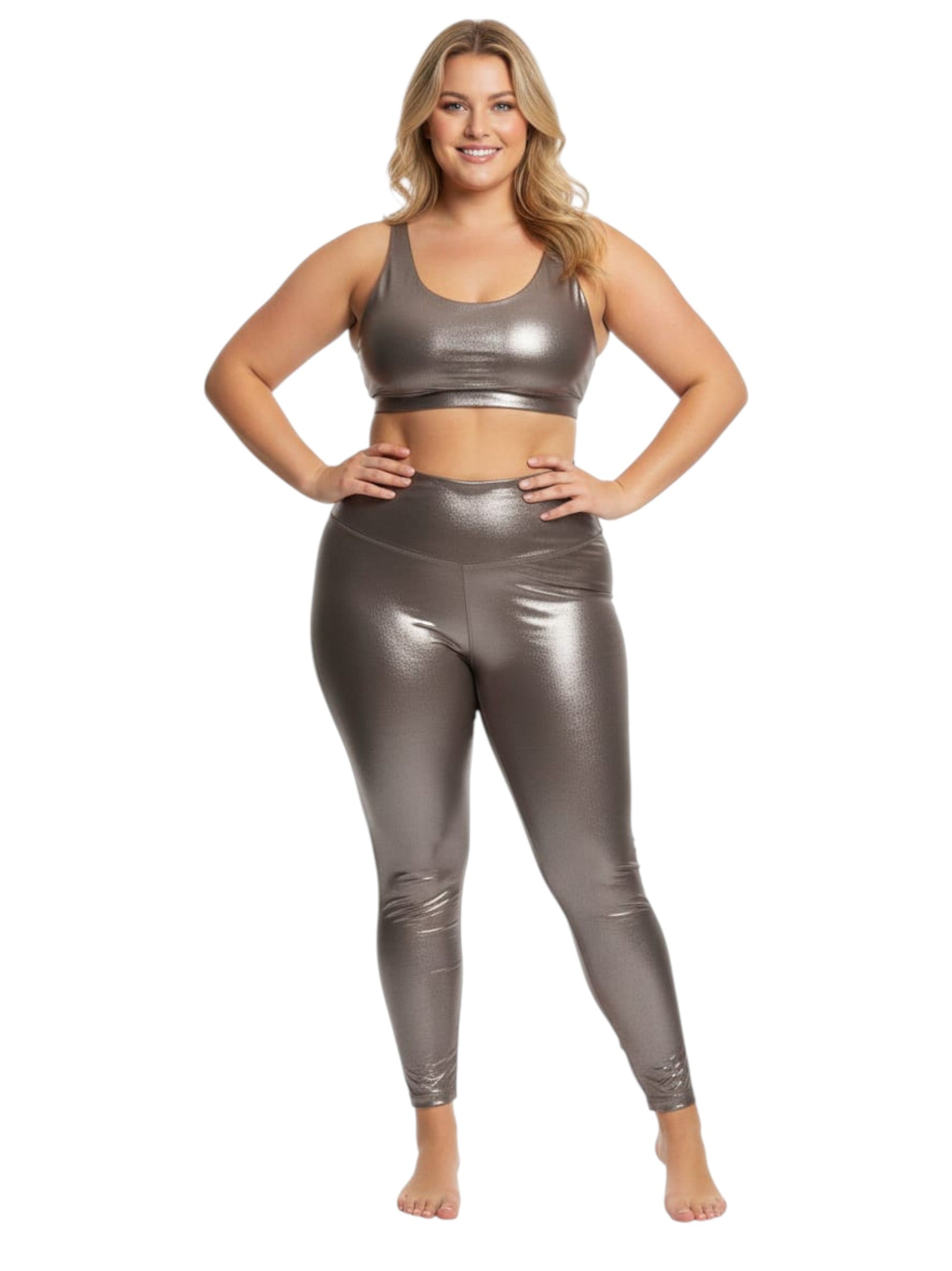 Women's Plain Metallic Legging,Light Brown