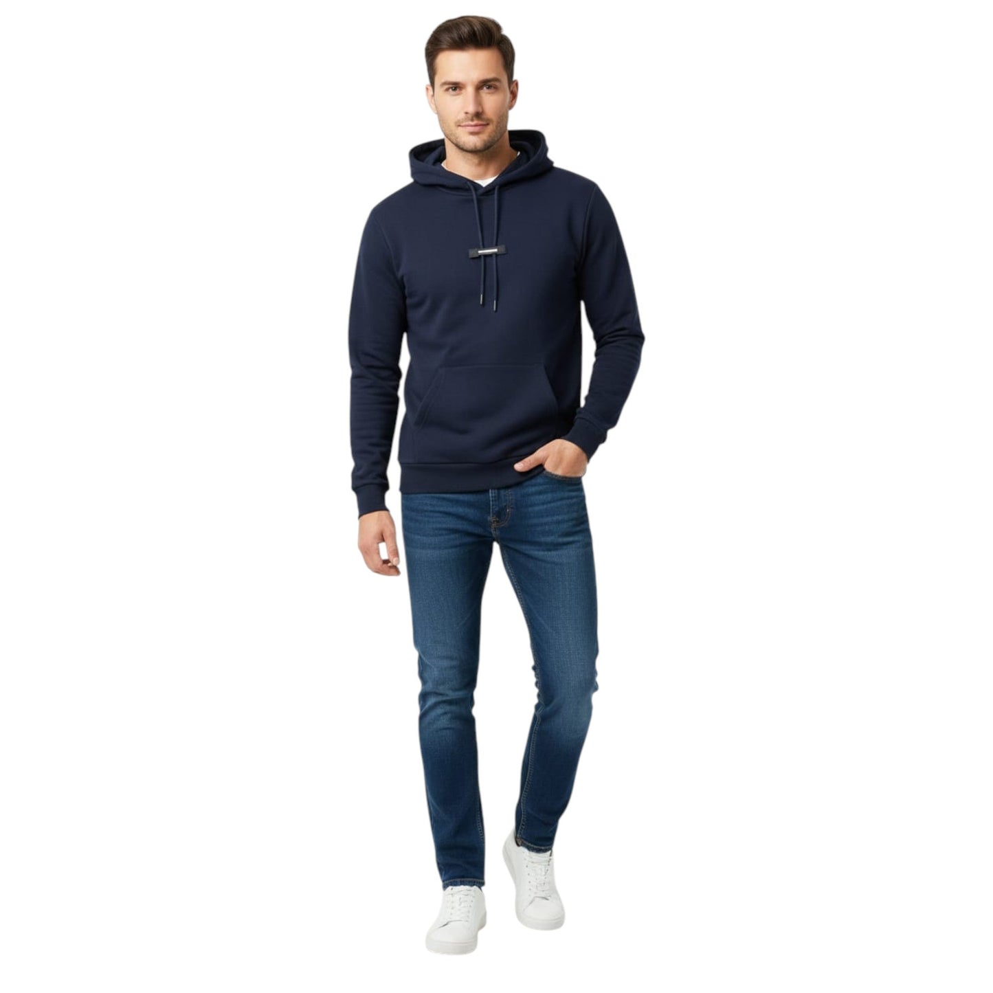 Men's Plain Solid Hoodie,Navy
