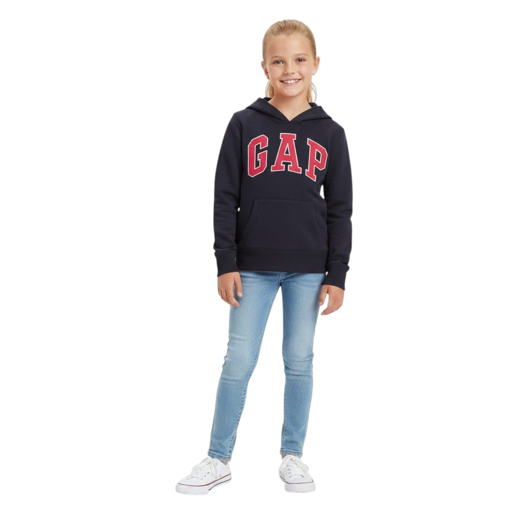 Kid's Girl's Brand Logo Printed Hoodie,Navy
