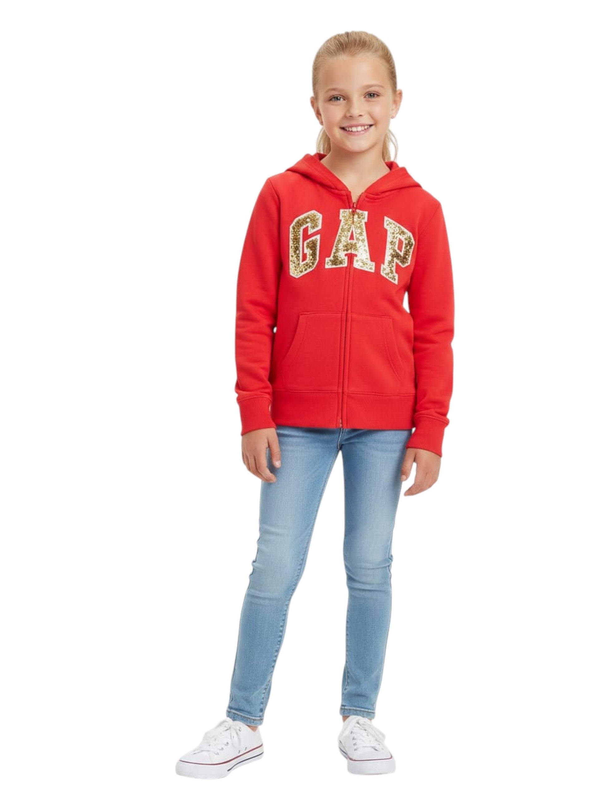 Kid's Girl's Brand Logo Printed Hoodie,Red
