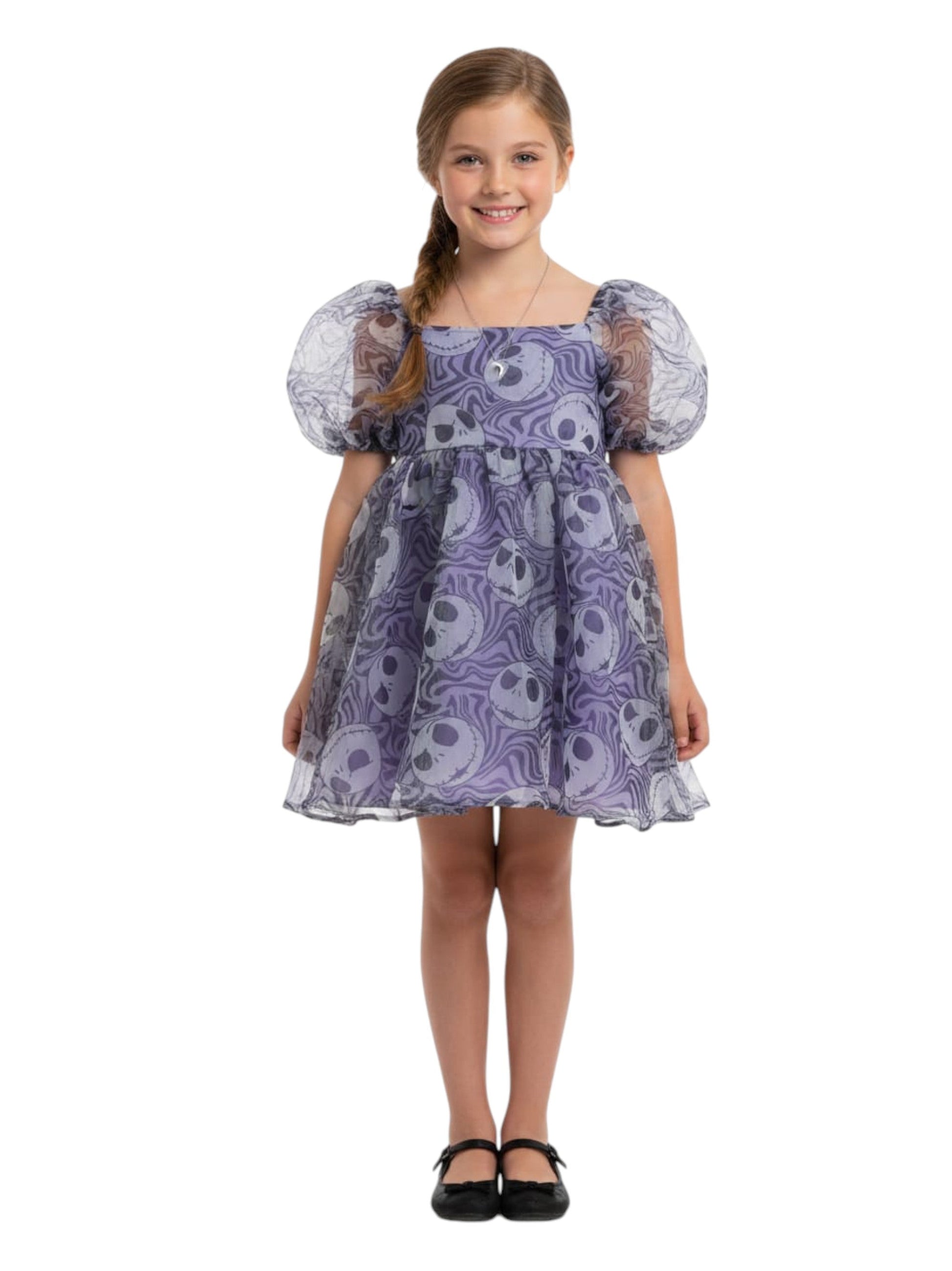 Kids Girl's Mesh Halloween Printed Ruffled Dress,Purple