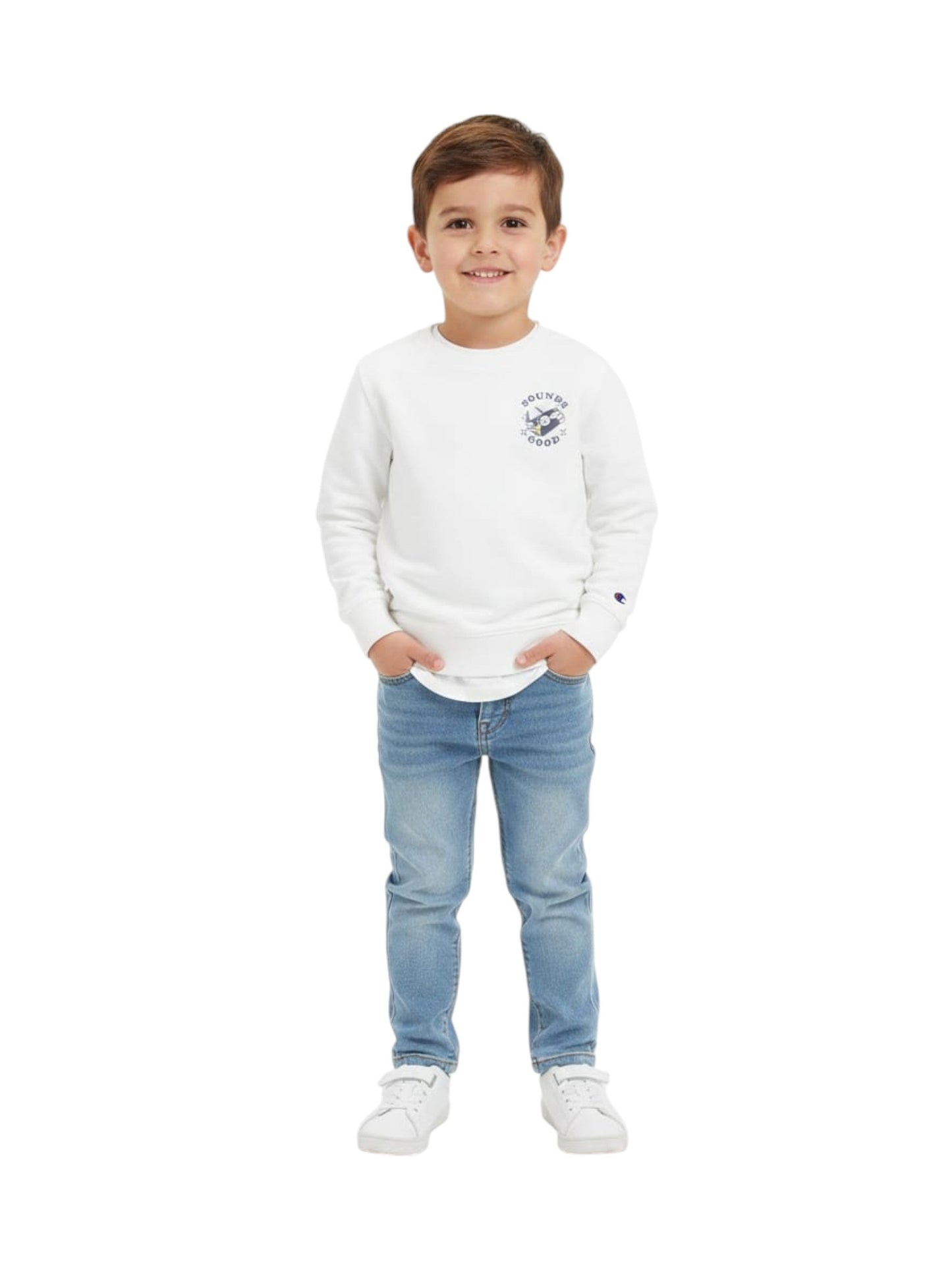Kids Boy's Graphic Printed Back Sweaters,White