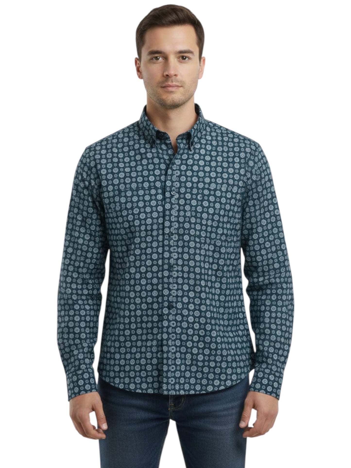 Men's Printed Dress Shirt,Navy