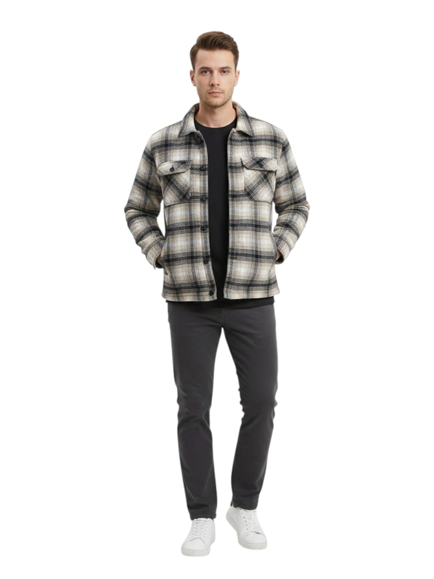 Men's Plaid Jacket,Black/Beige