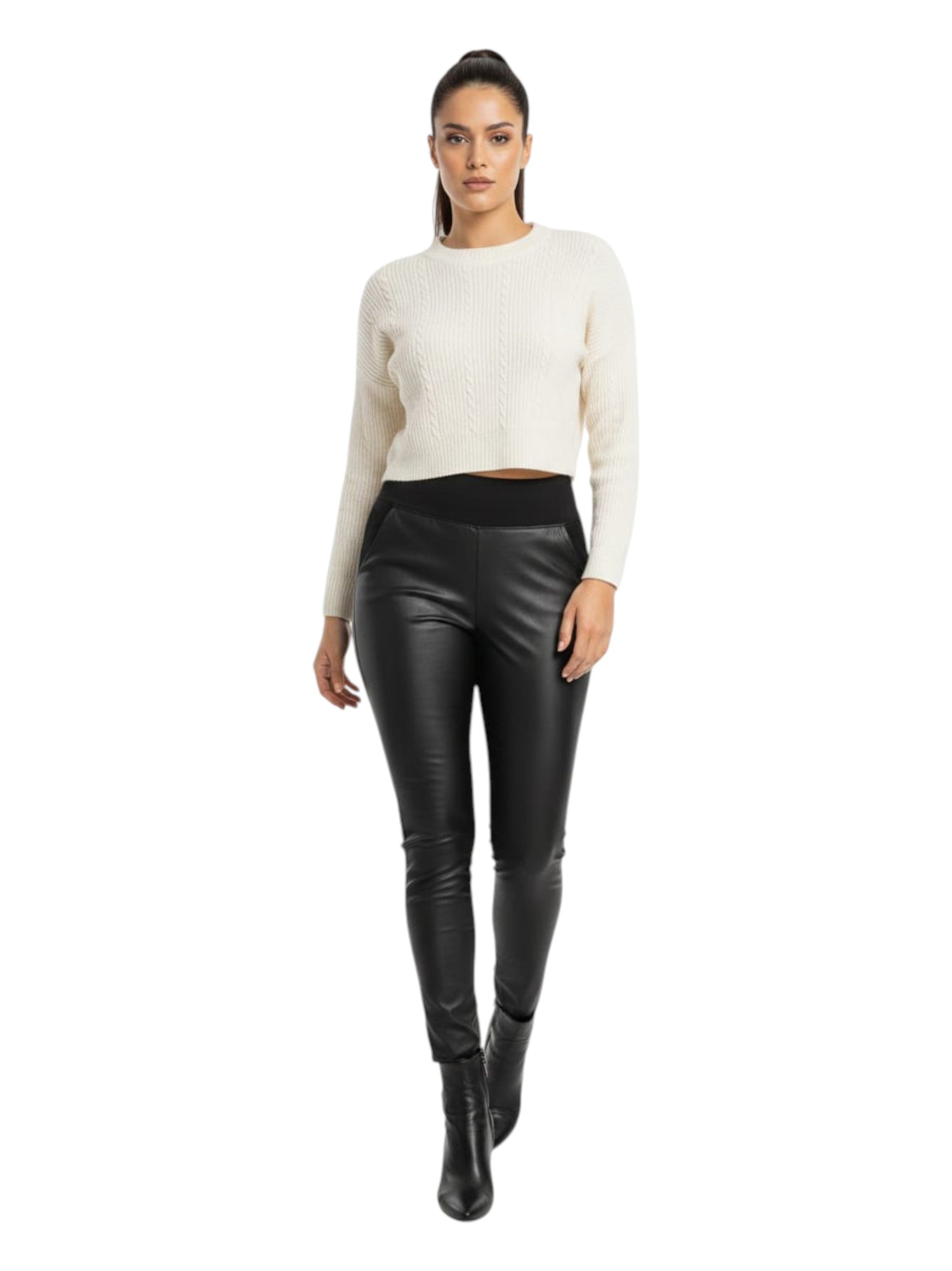 Women's Plain Leather Pant,Black