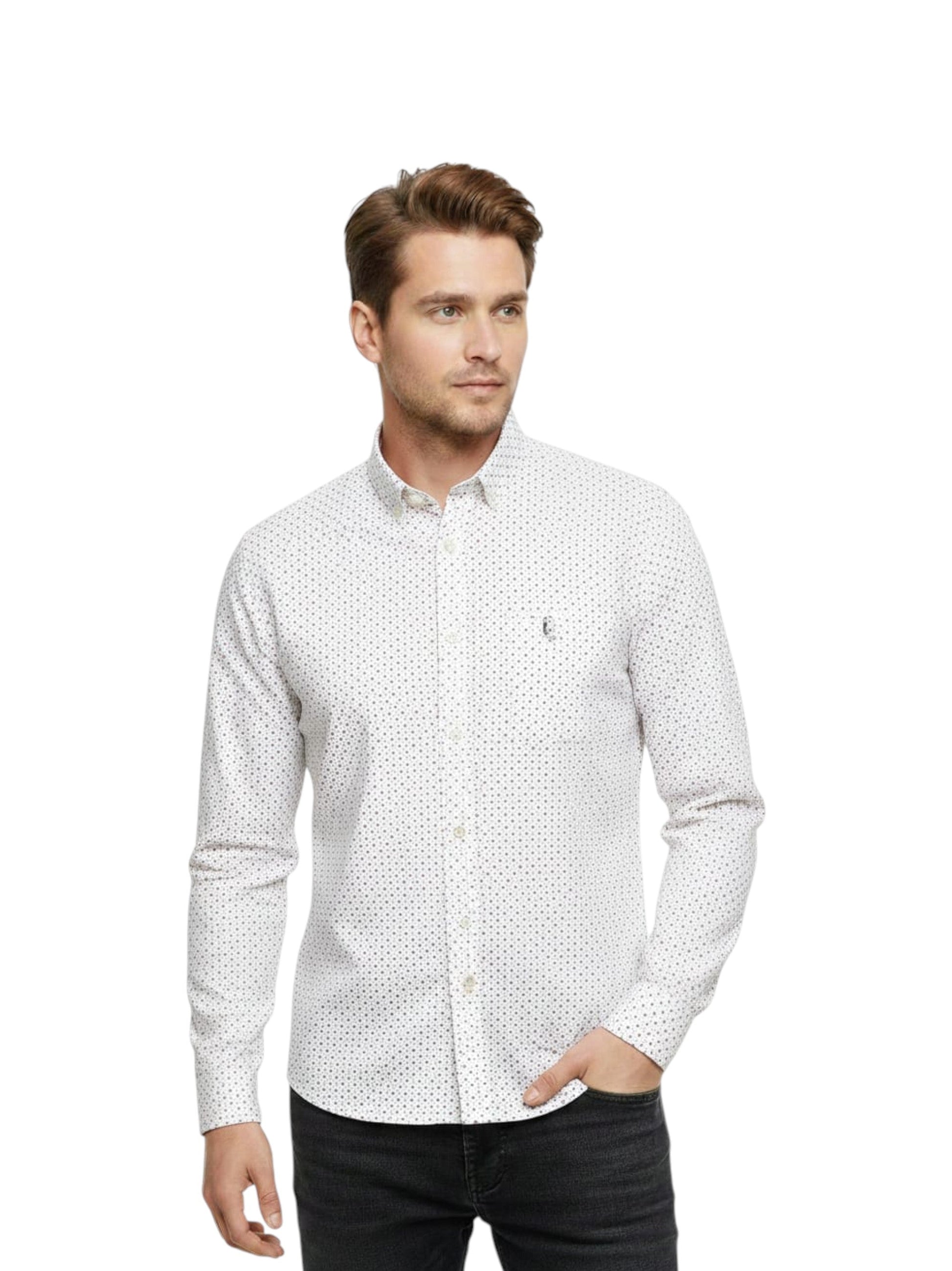 Men's Printed Dress Shirt,White