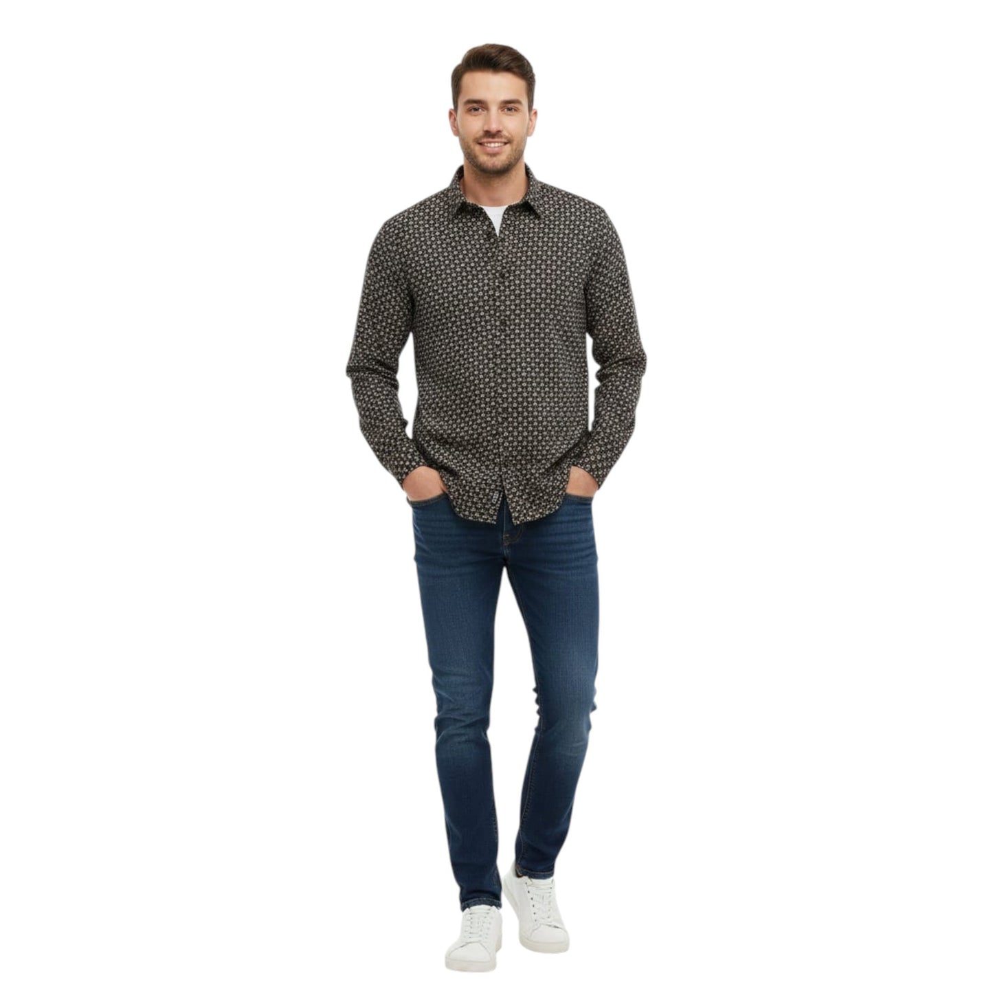Men's Printed Dress Shirt,Navy