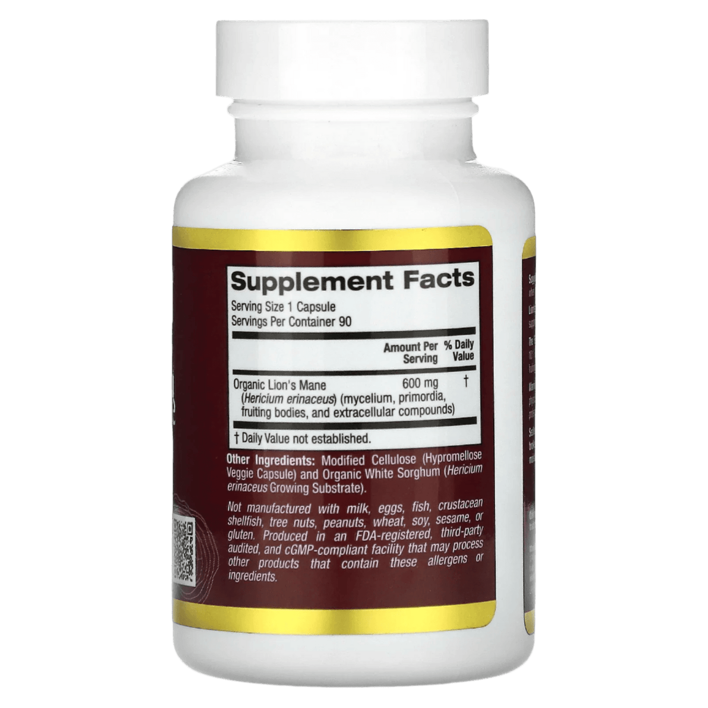 California Gold Nutrition, Lion's Mane, 600mg  90 Plant Capsules