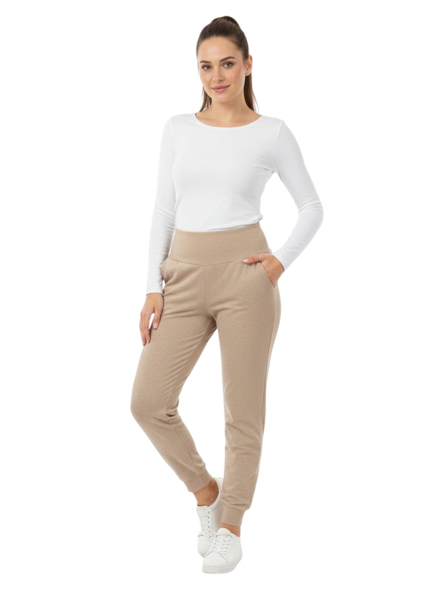 Women's Plain Solid Pregnant Legging,Beige