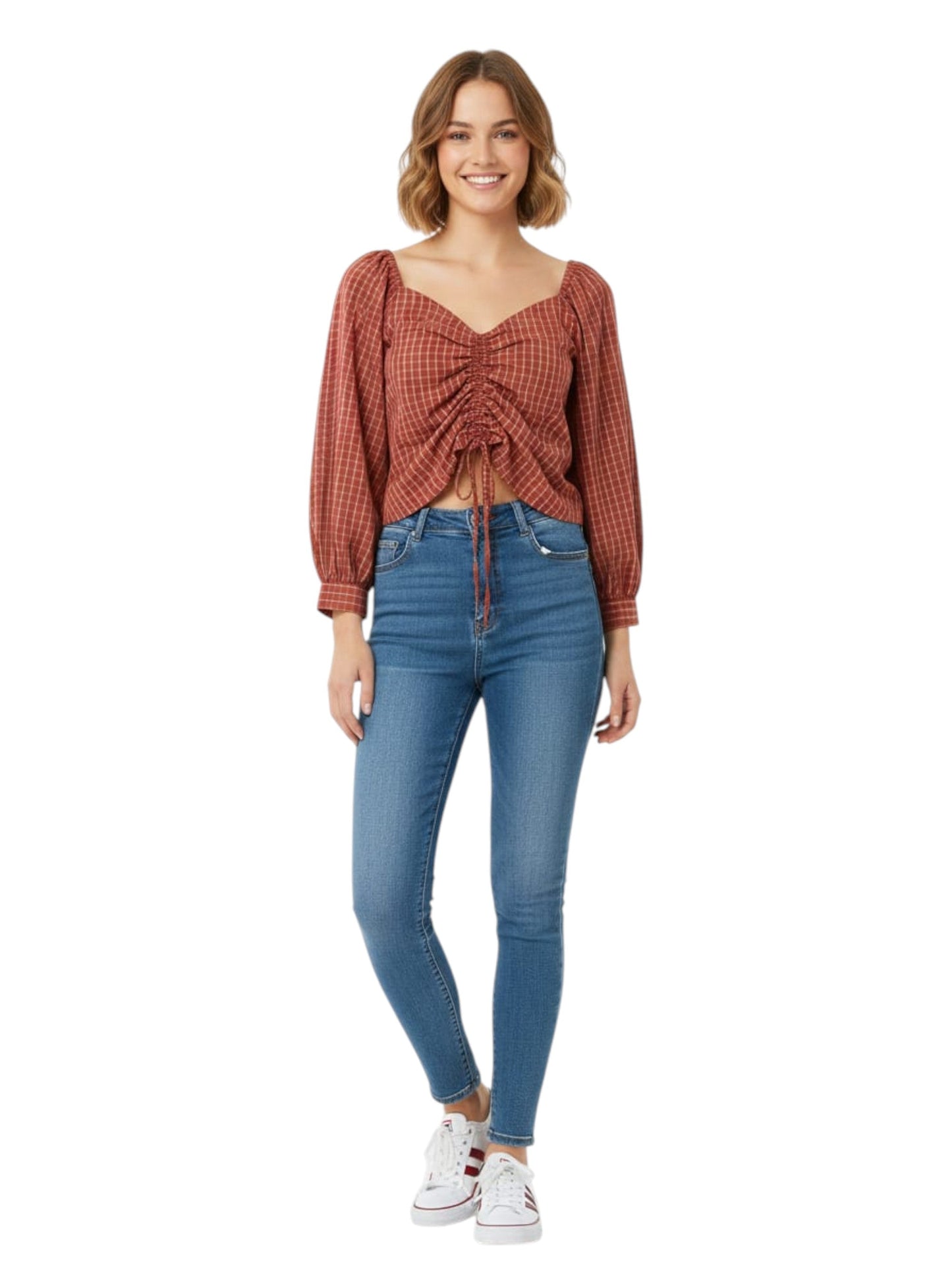 Women's Plaid Top,Burgundy