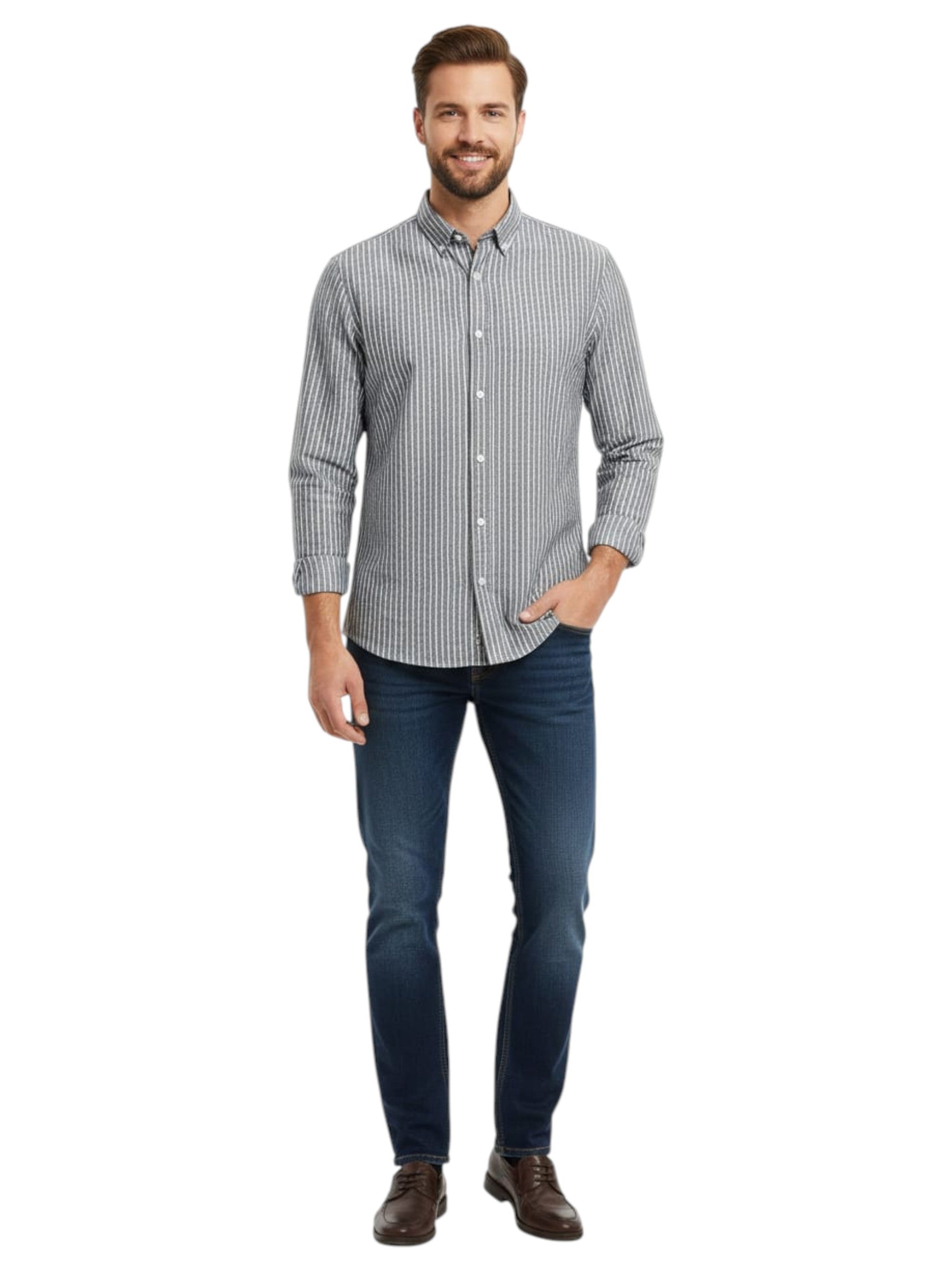 Men's Striped Dress Shirt,Grey