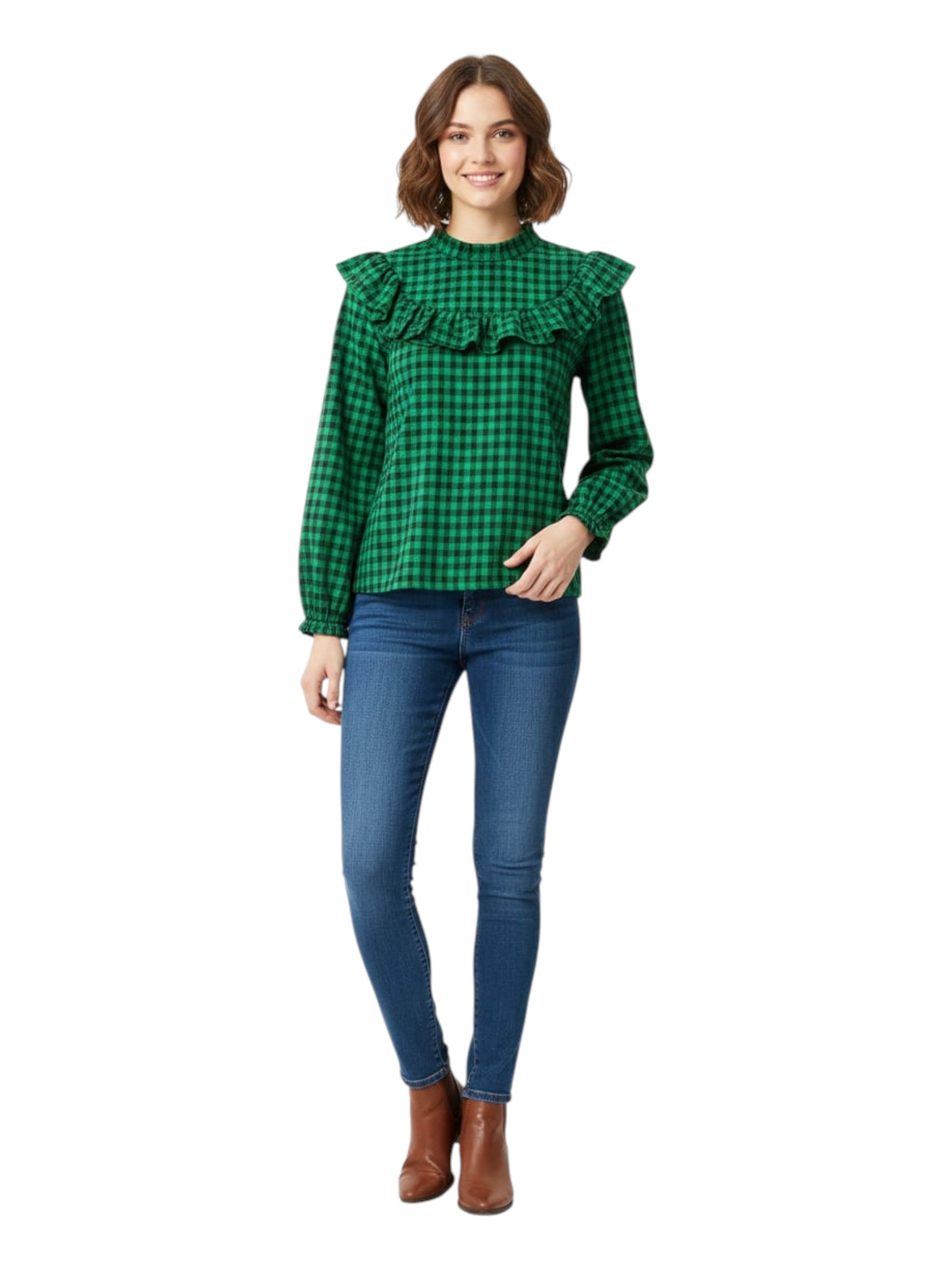 Women's Plaid Top,Green