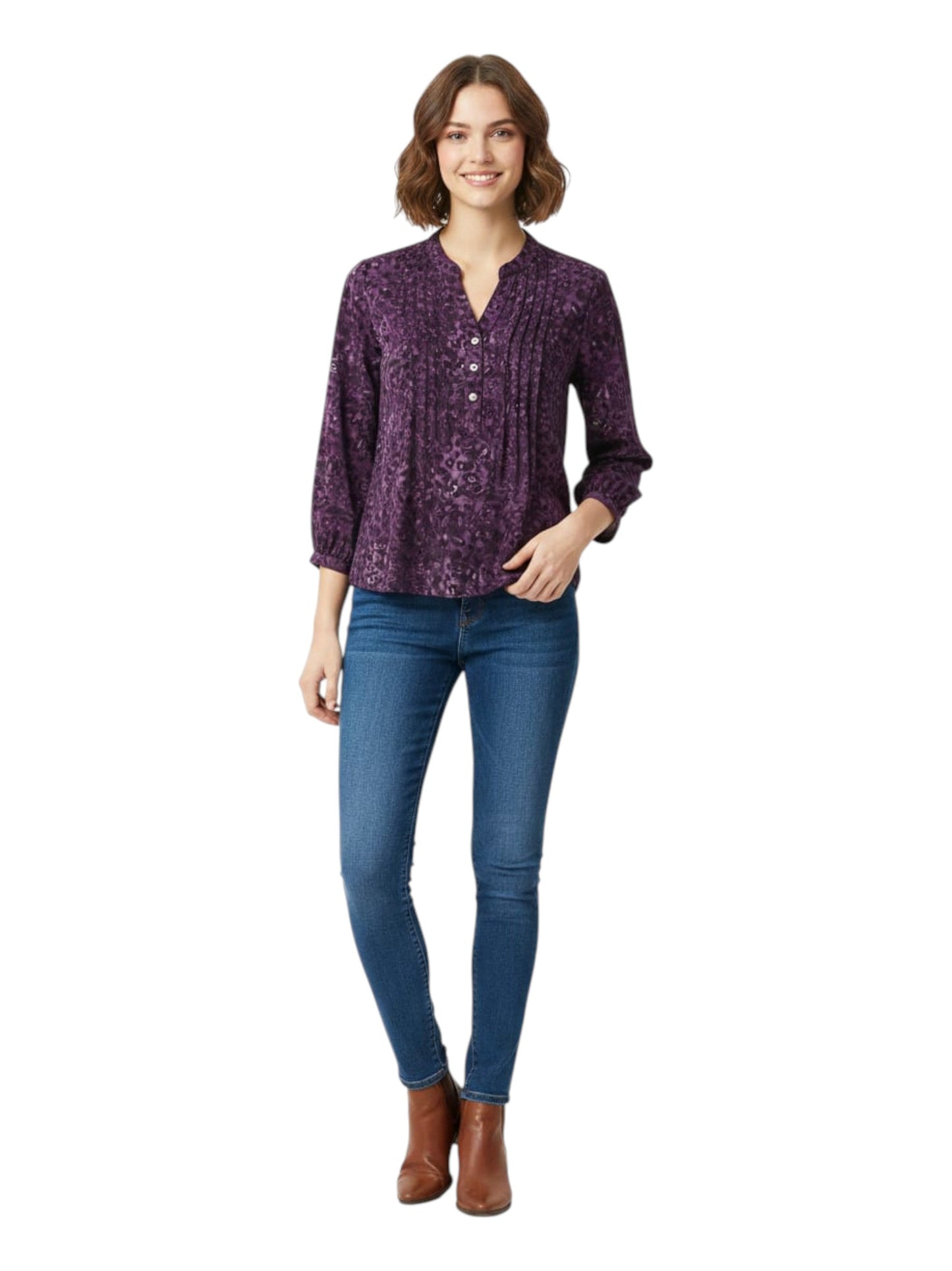 Women's Floral Printed Top,Dark Purple
