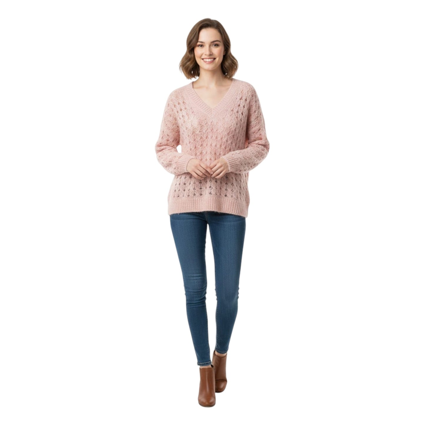 Women's Open  Knitted Sweaters,Light Pink