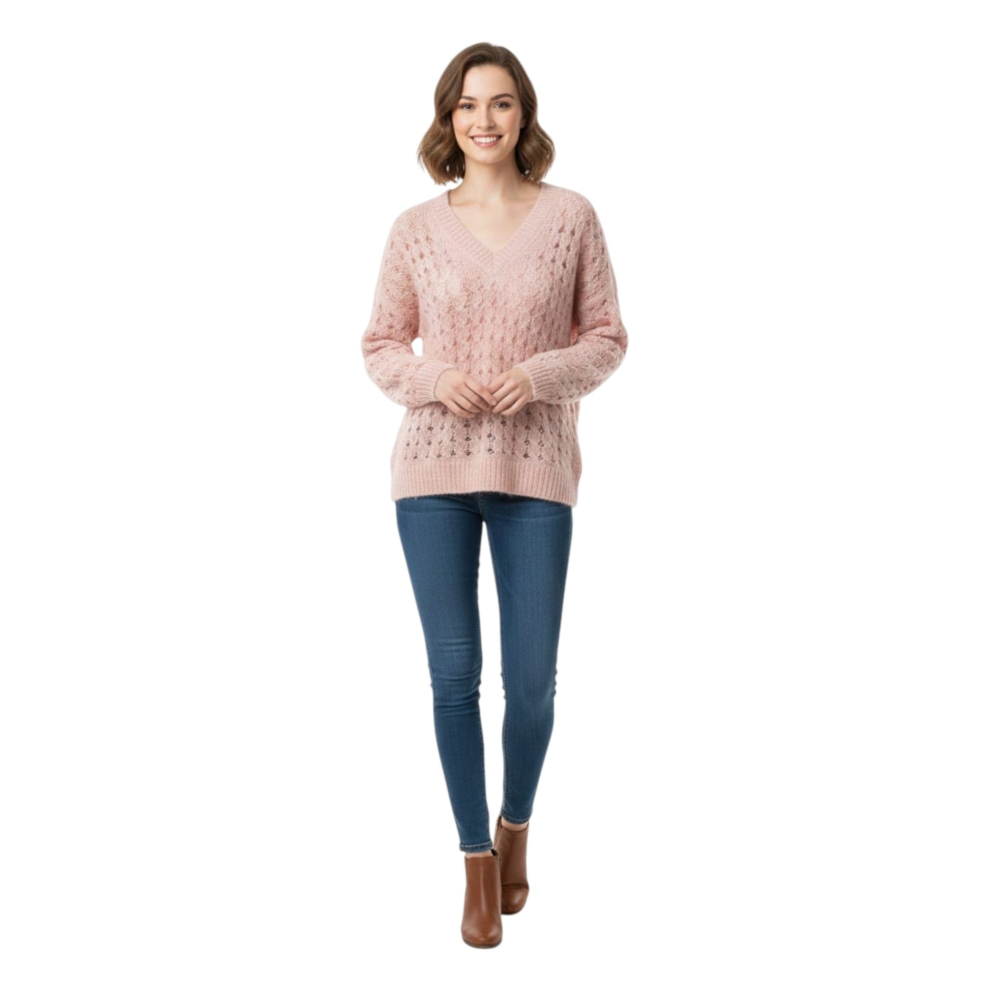 Women's Open  Knitted Sweaters,Light Pink