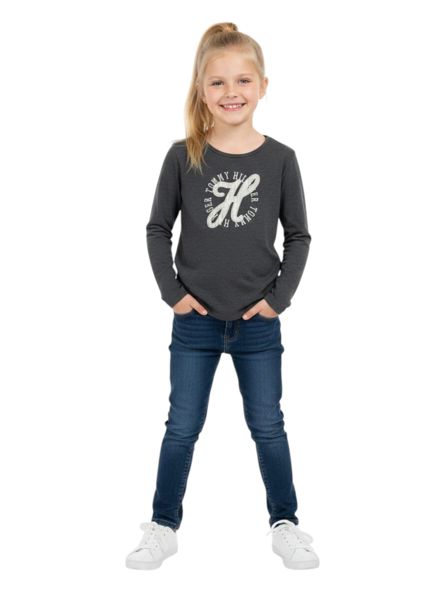 Kids Girl's Graphic Printed Top,Dark Grey