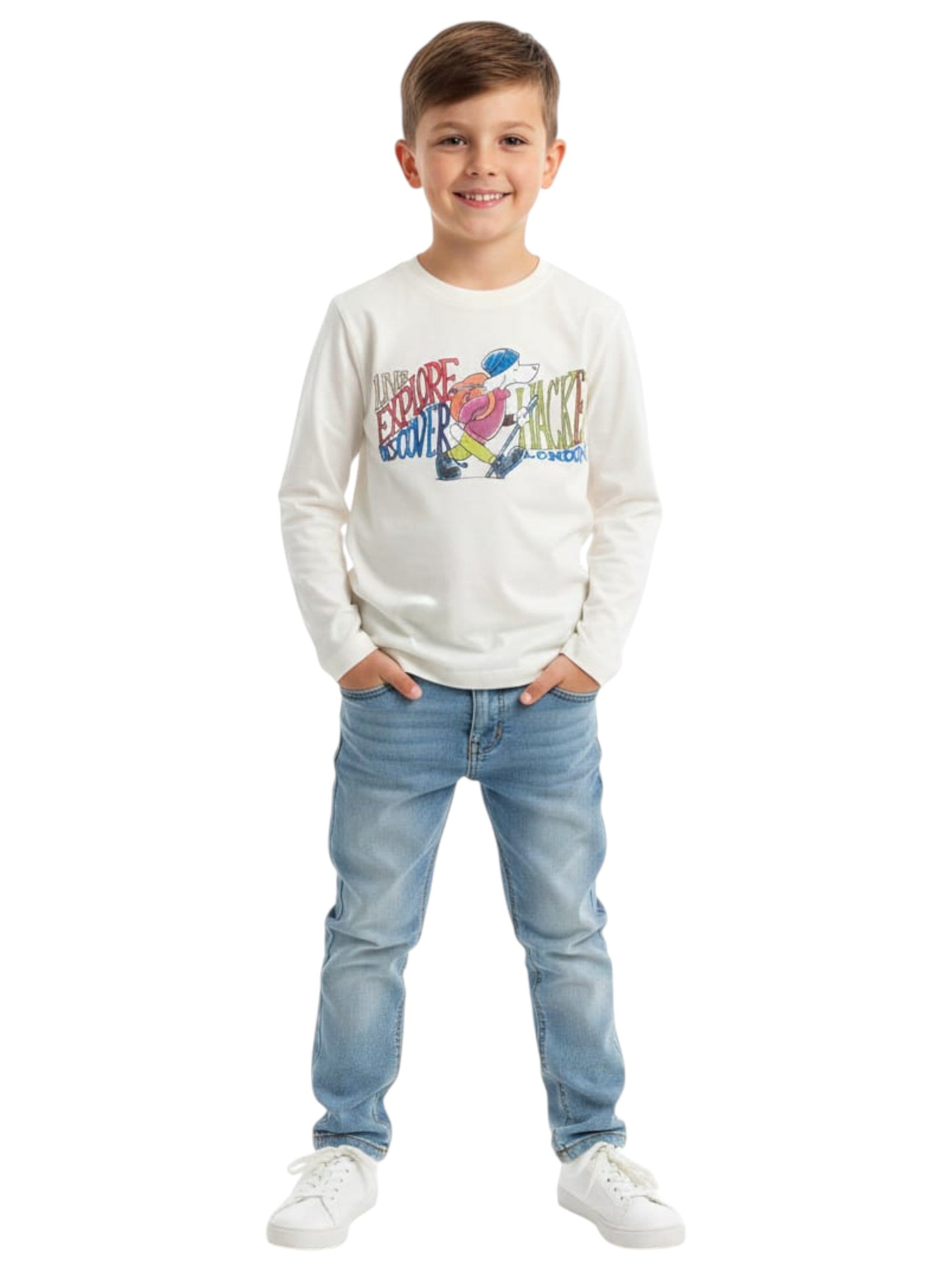 Kids Boy's Graphic Printed Top,White