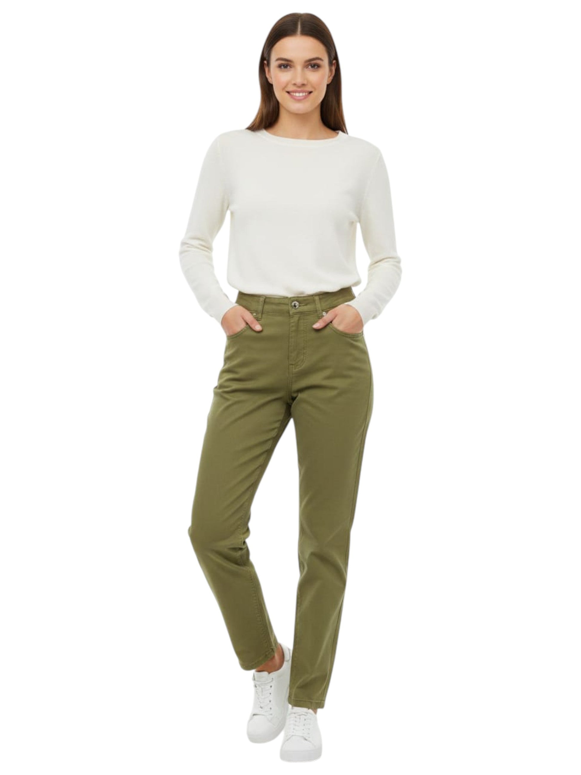 Women's Plain Solid Jeans,Light Olive