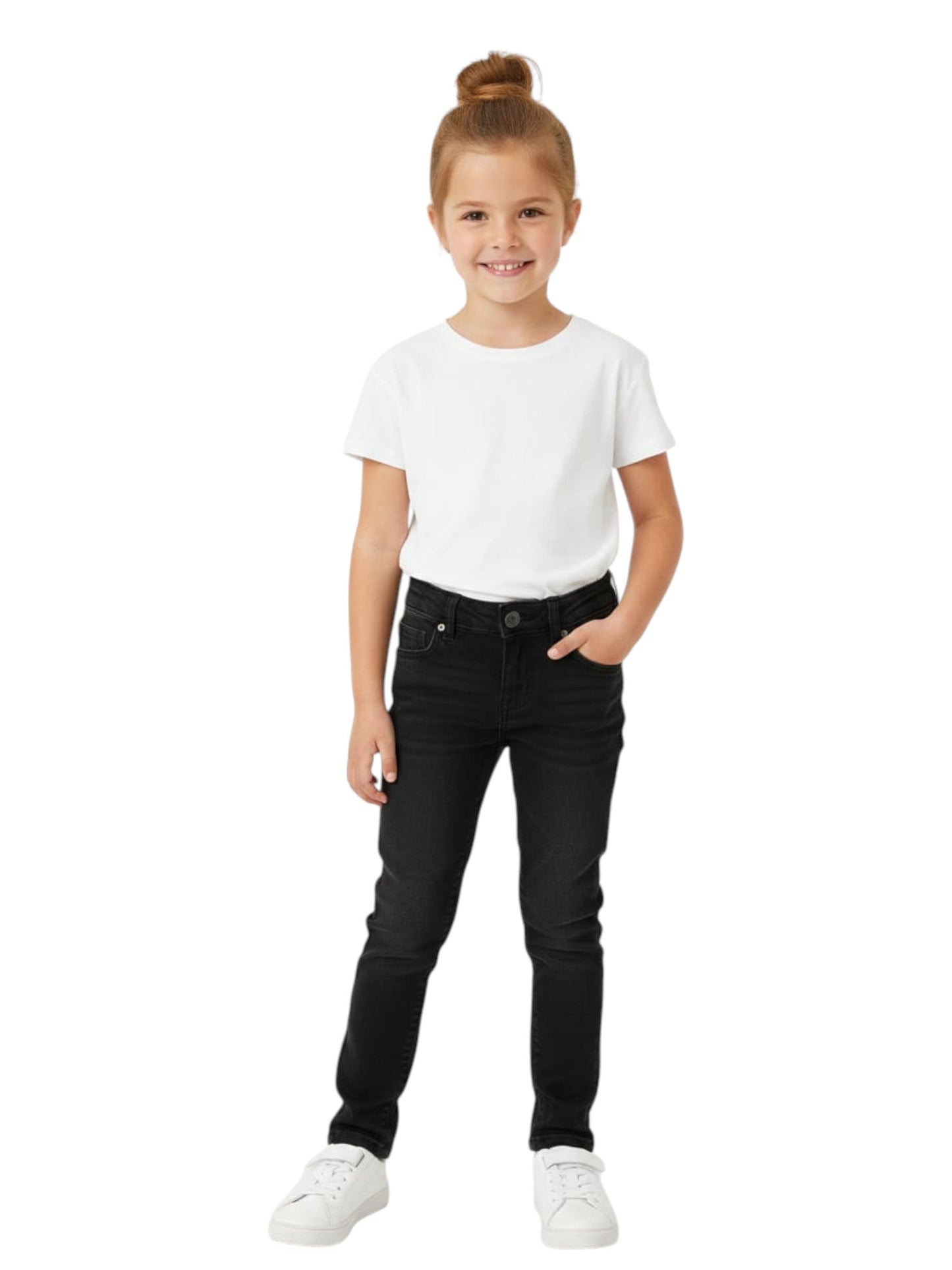 Kids Girl's Plain Solid Jeans,Black