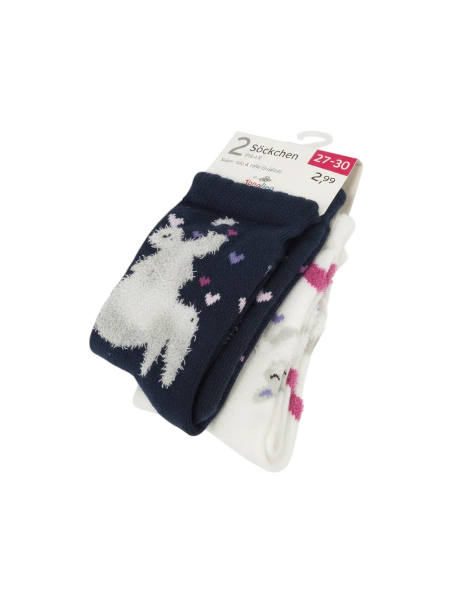 Kids Girl's Printed Socks Set 2Pieces,Navy/White