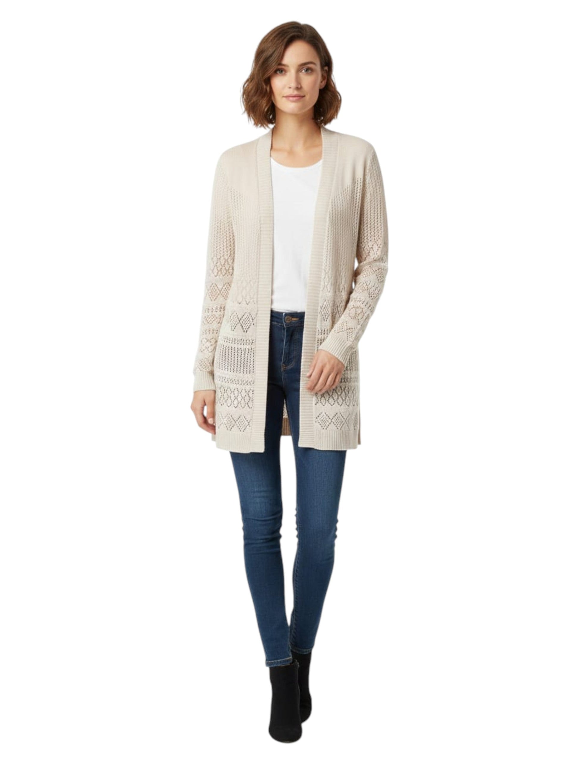 Women's Open Knitted Cardigan,Beige