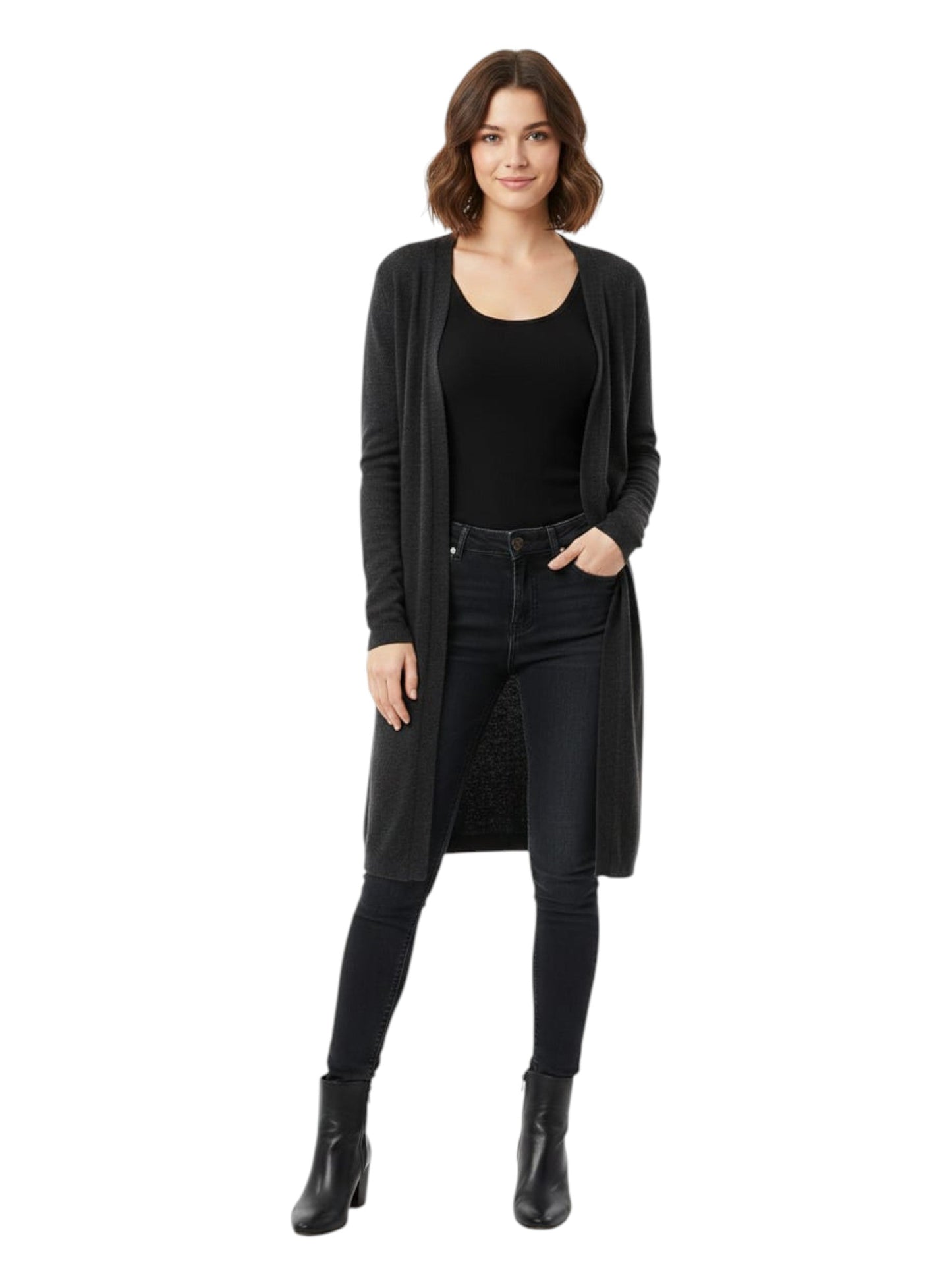 Women's Plain Solid Cardigan,Dark Grey