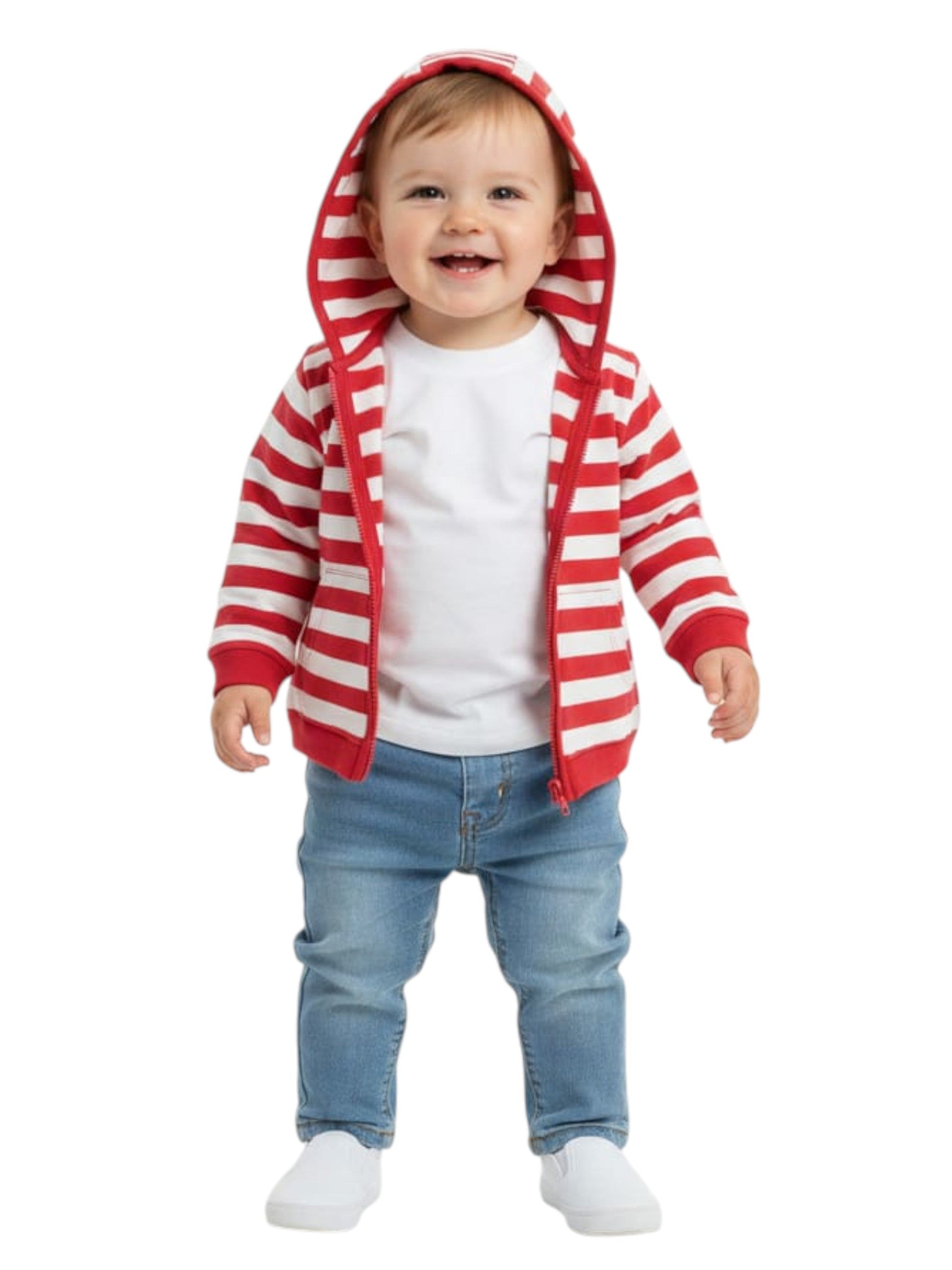 kids Boy's Striped Hoodie,Red/White