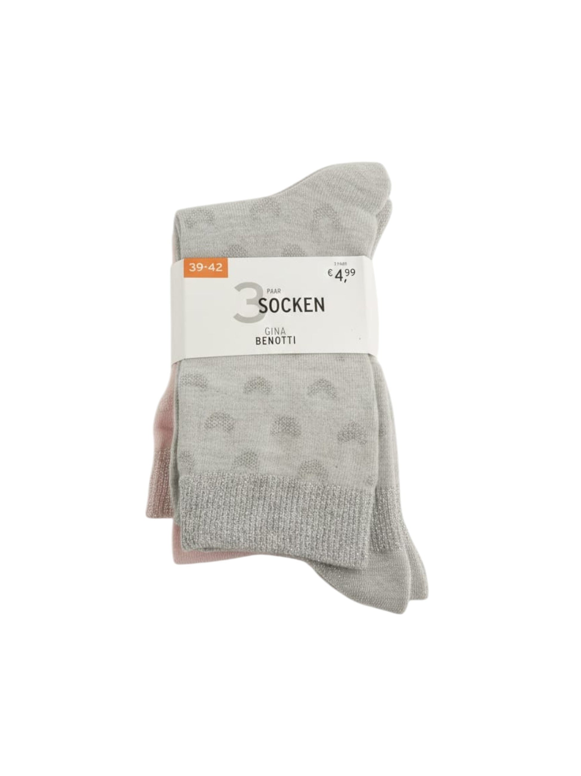 Women's Knitted Socks Set 3Pieces,Pink/Light Grey