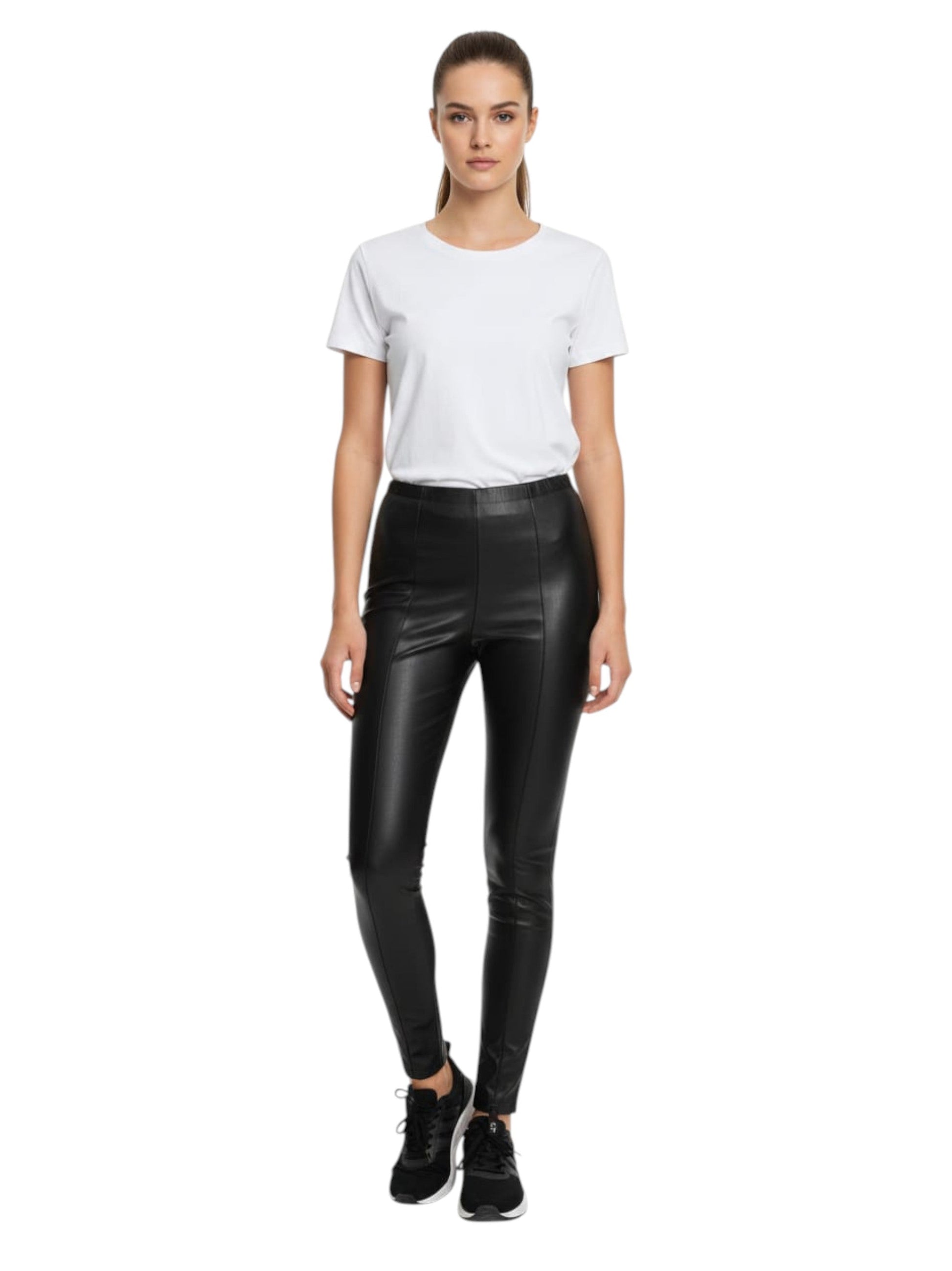 Women's Plain Leather Pant,Black