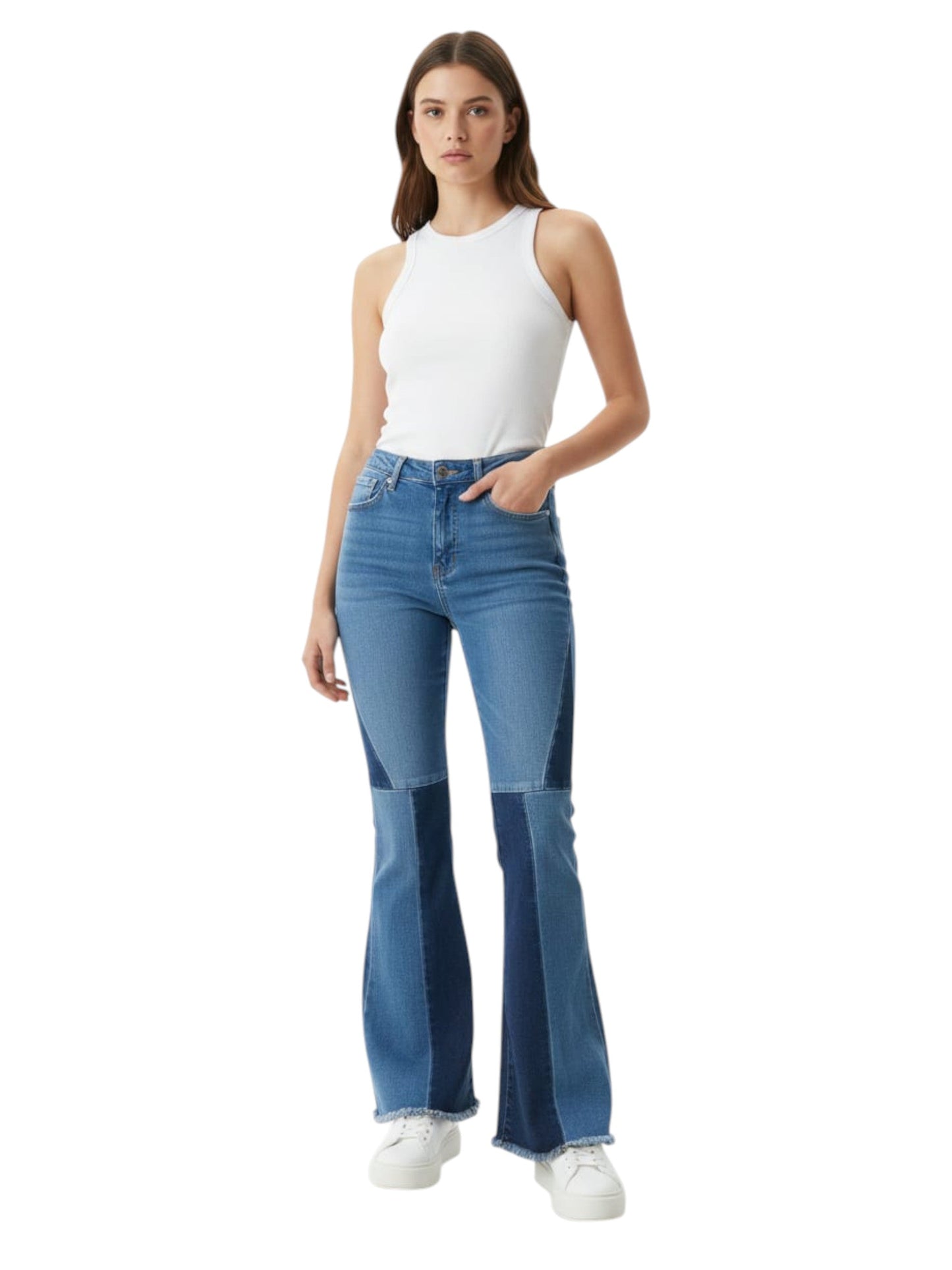Women's Colorblocked Jeans,Light Blue