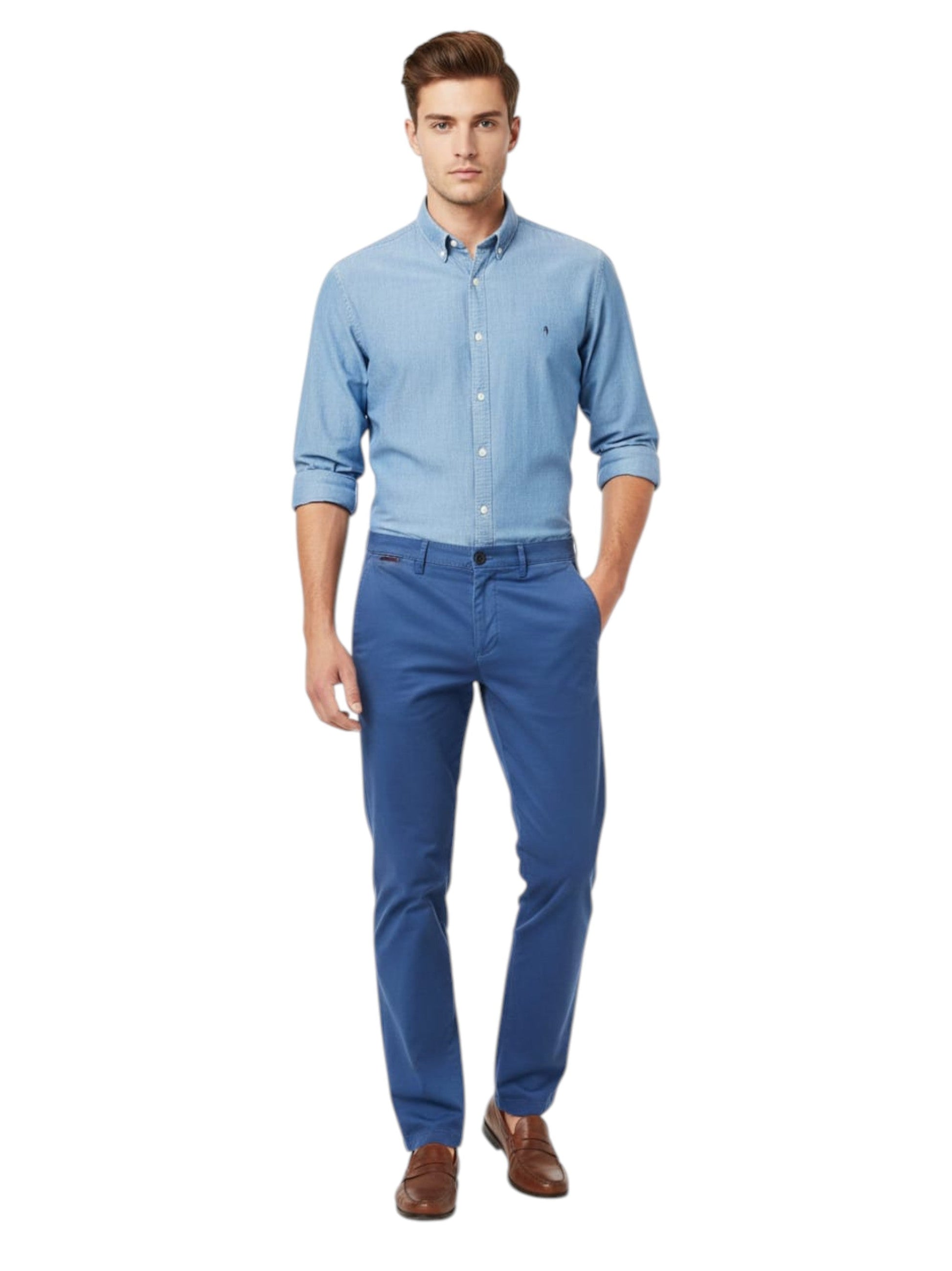 Men's Plain Solid Classic Pant,Light Blue