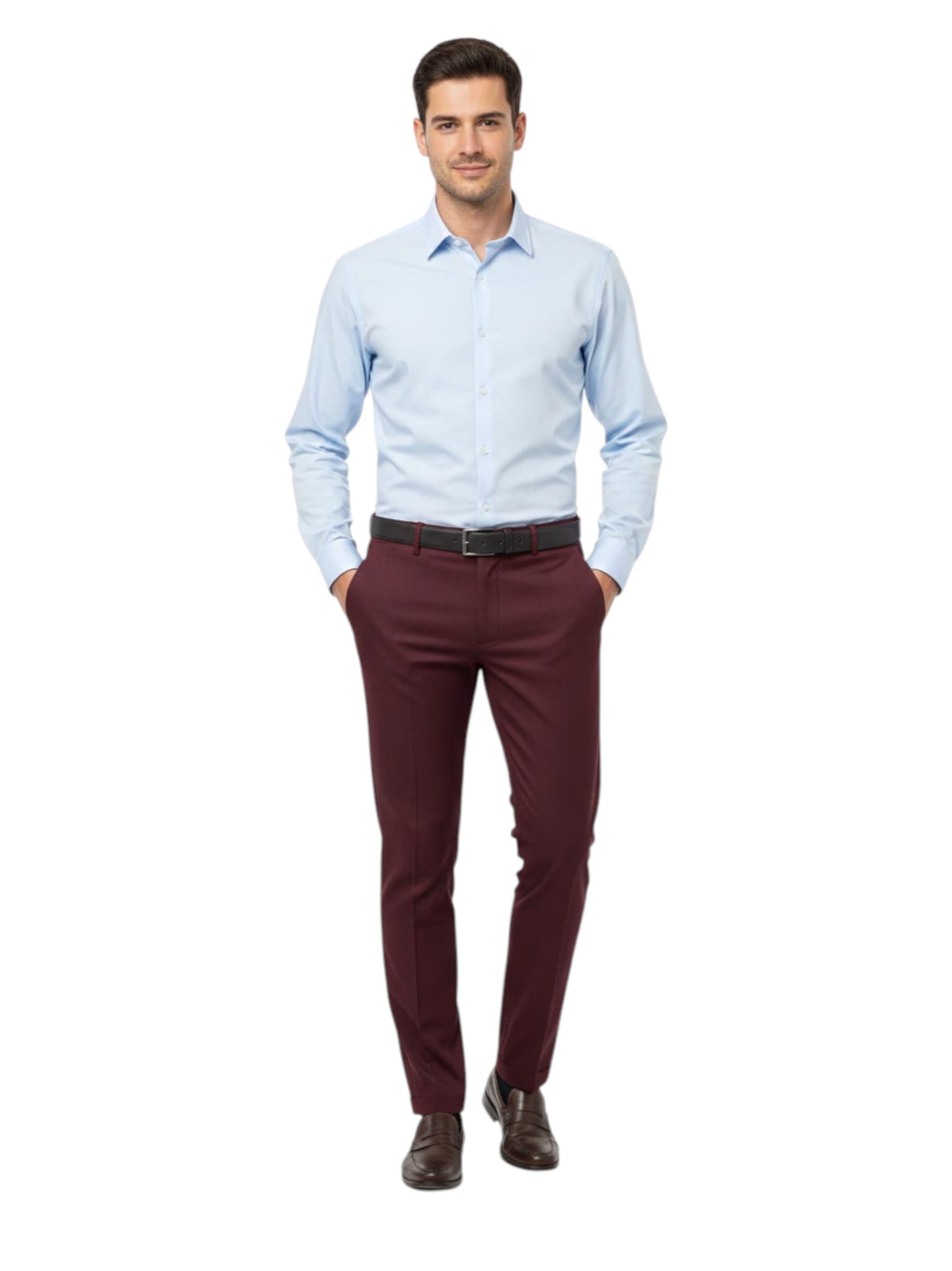 Men's Plain Solid Classic Pant,Burgundy
