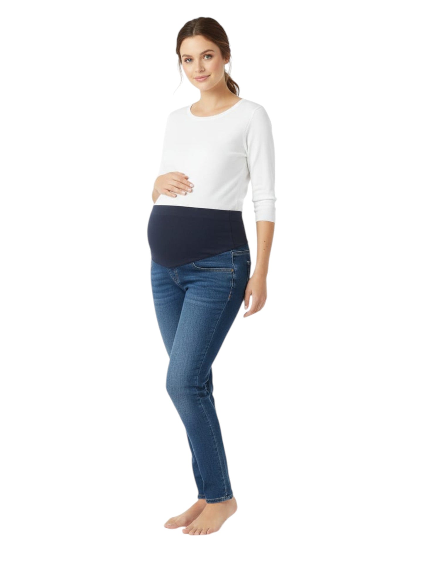 Women's Washed Pregnant Jeans,Blue