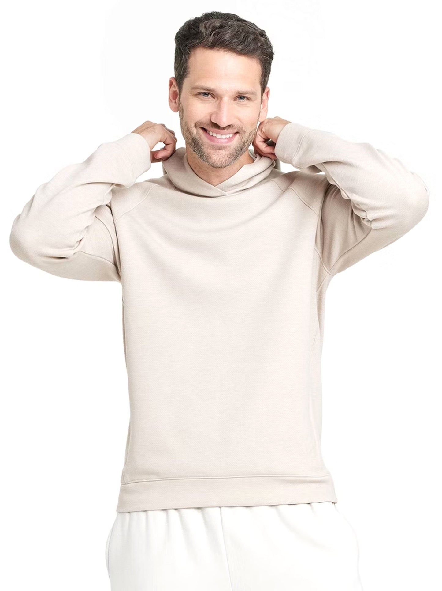 Men's Plain Solid Hoodie,Light Beige