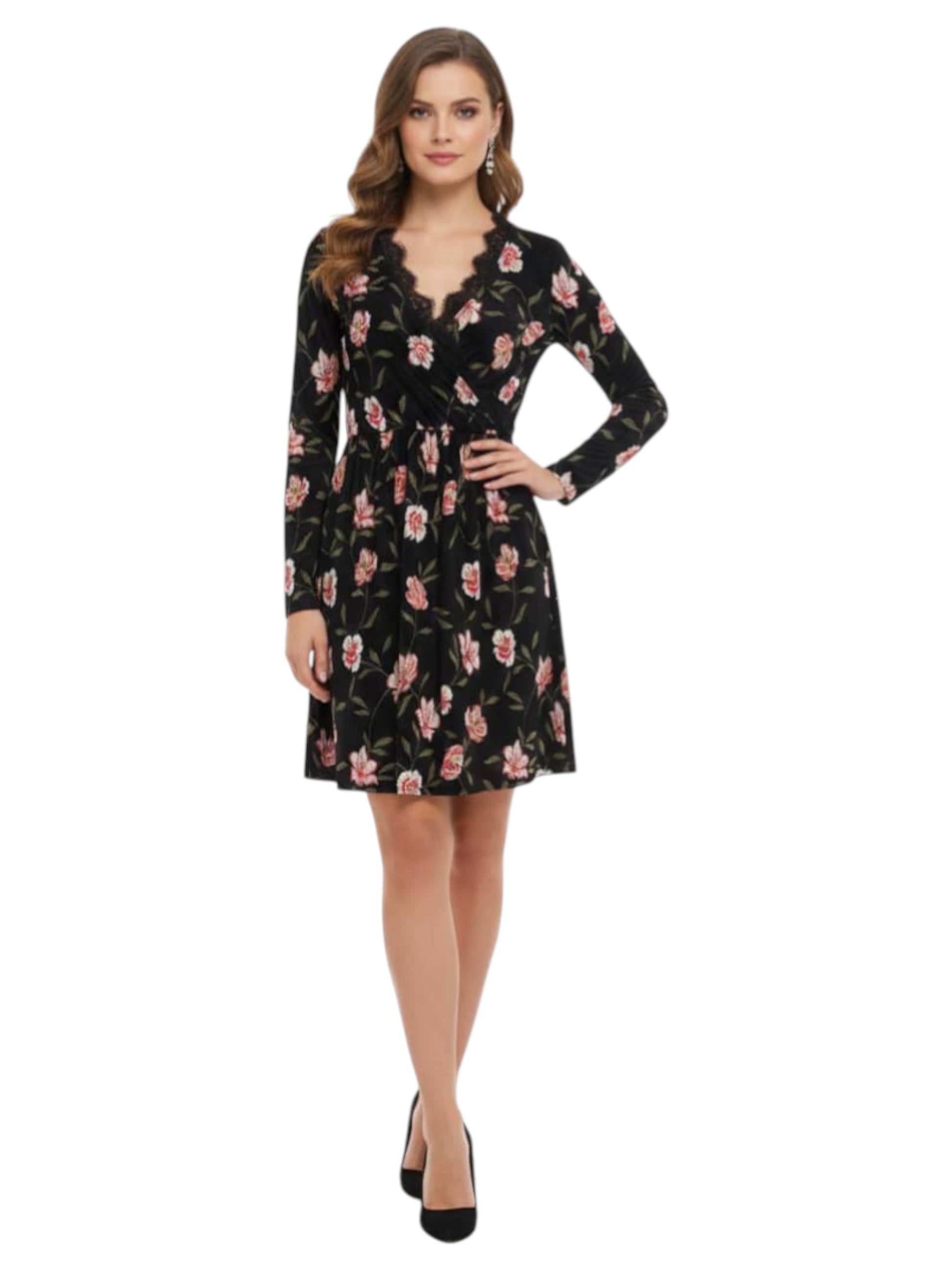 Women's Floral Printed Dress,Black