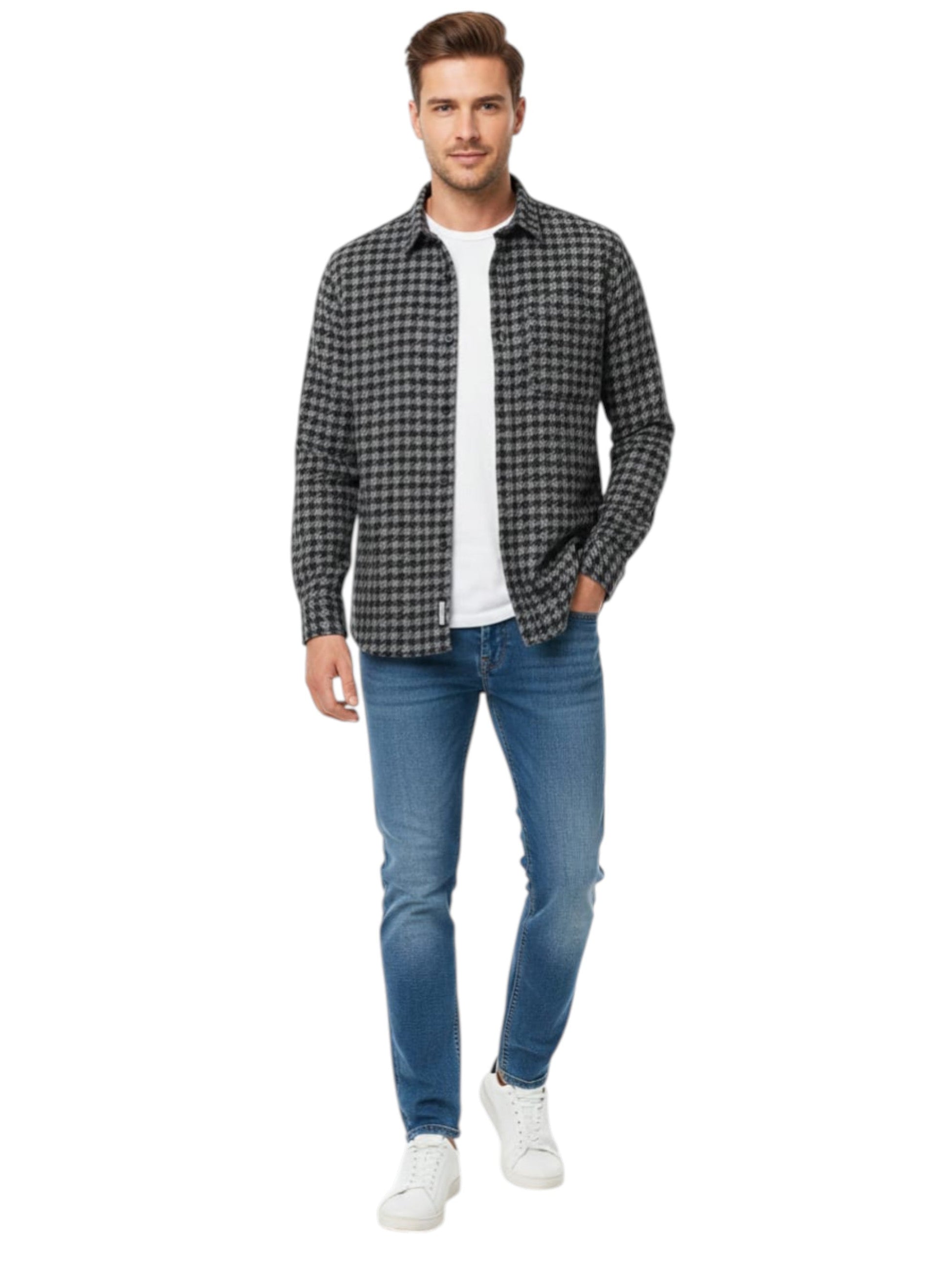 Men's Printed Dress Shirt,Black/White