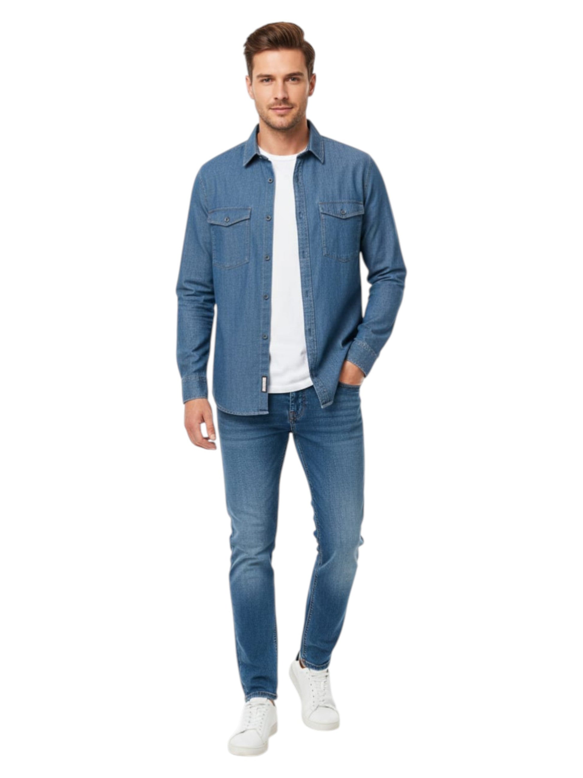 Men's Plain Solid Dress Shirt,Light Navy