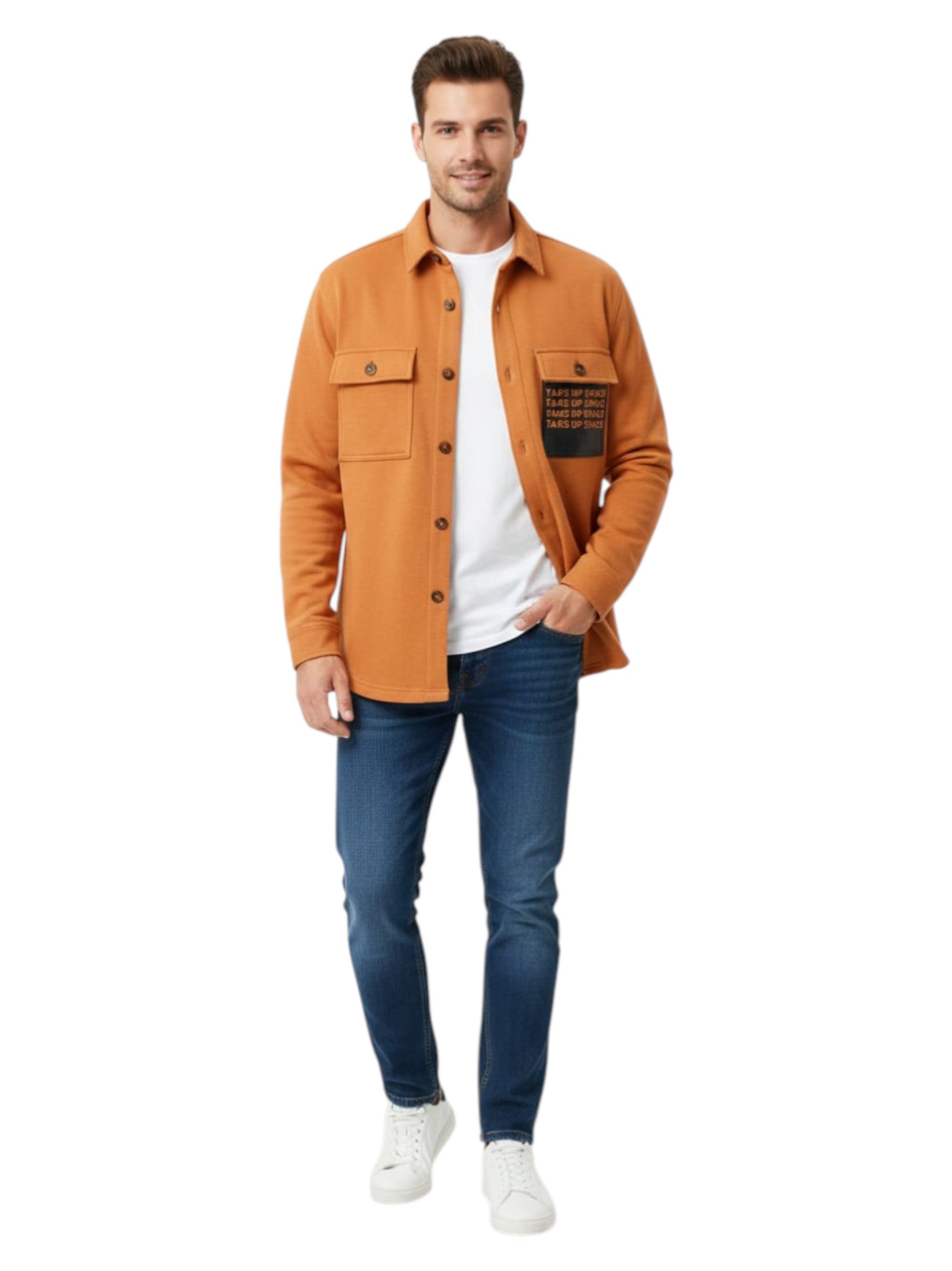 Men's Printed Dress Shirt,Orange