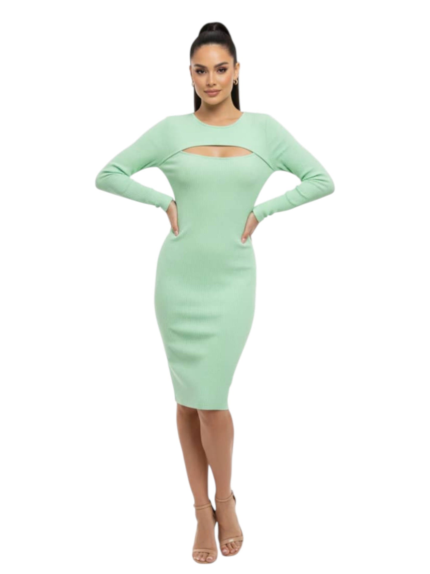 Women's Ribbed Dress,Light Green