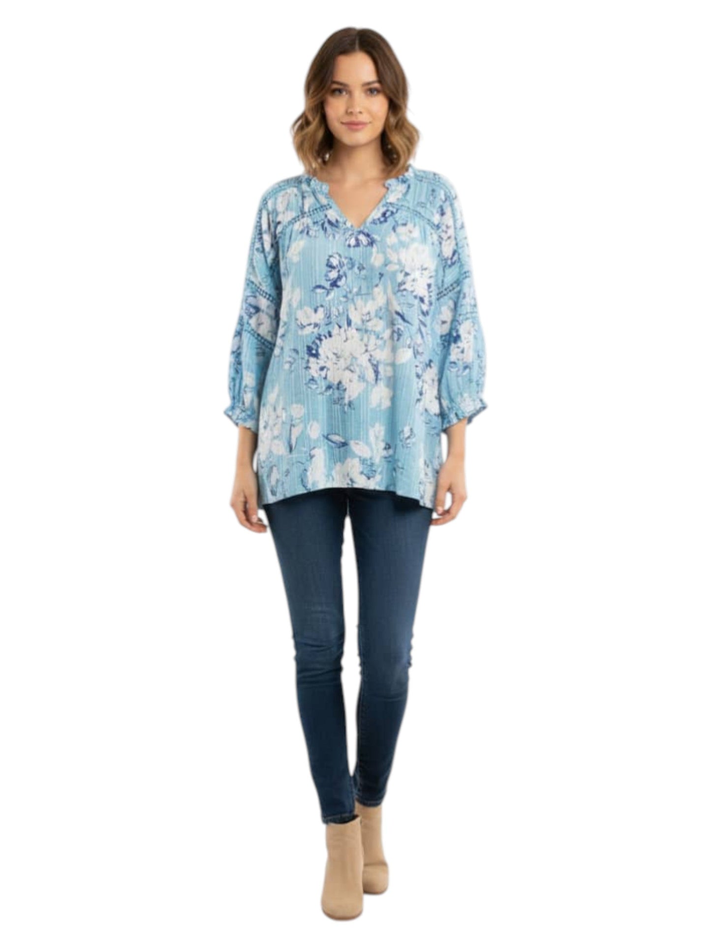 Women's Floral Printed Top,Blue