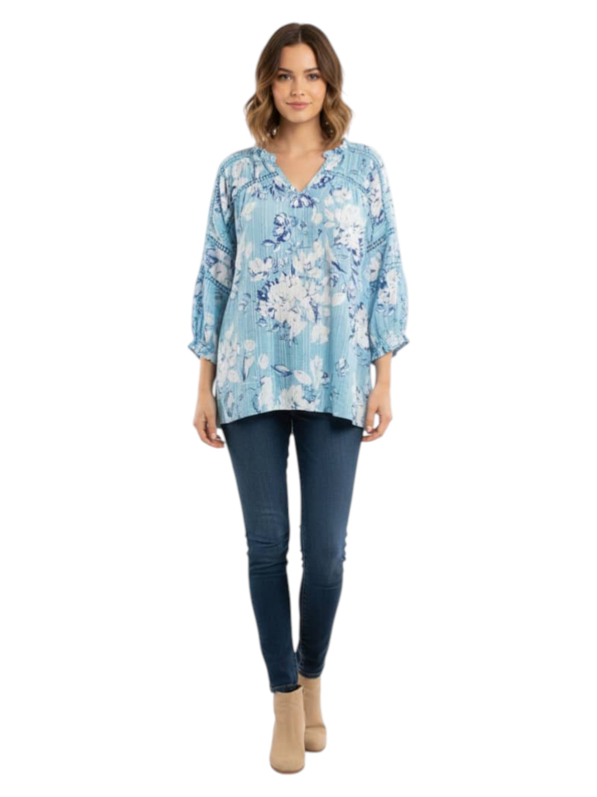 Women's Floral Printed Top,Blue