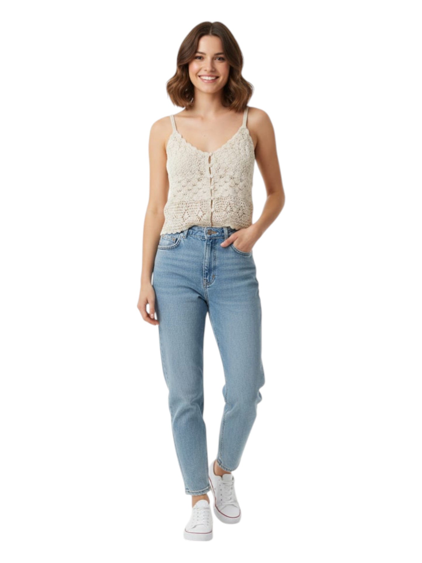 Women's Open Knitted Top,Beige